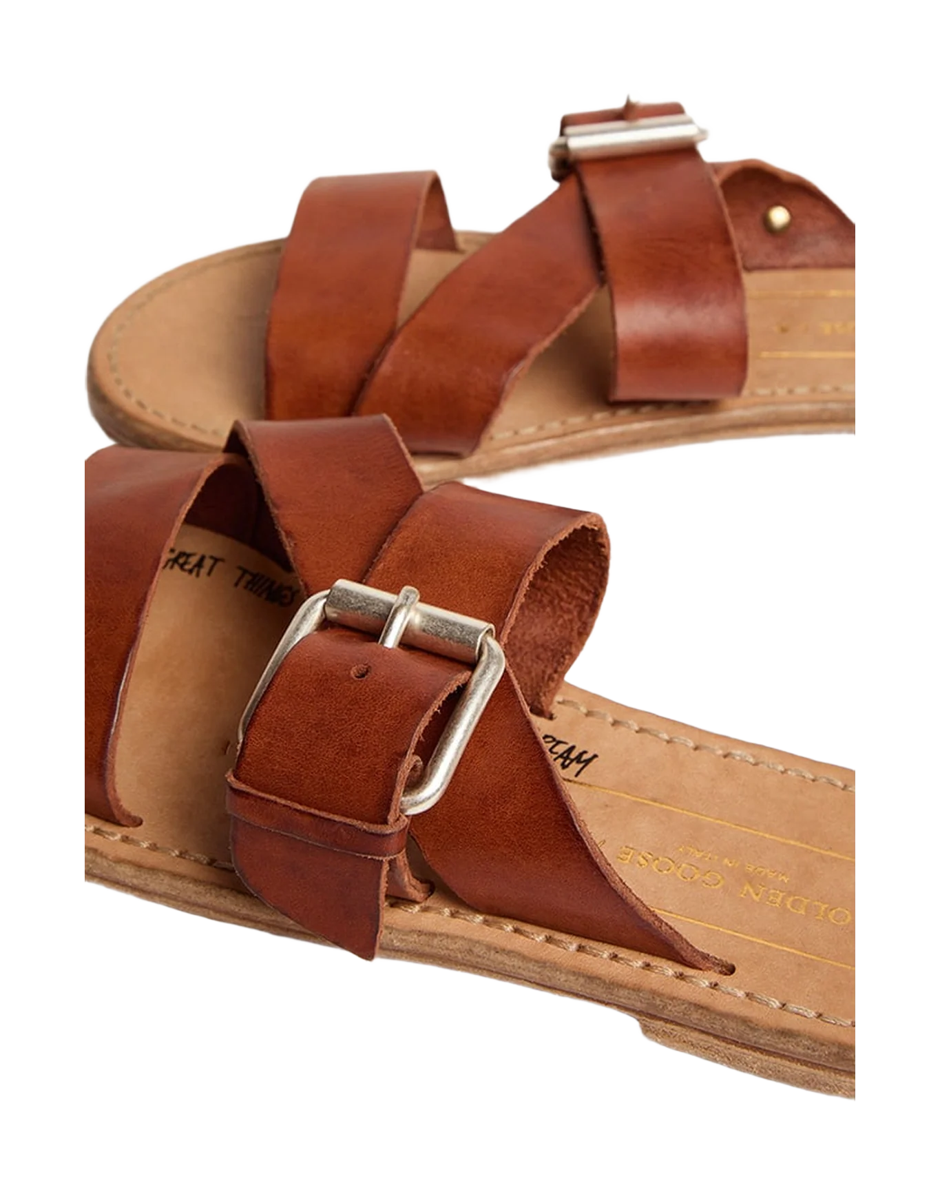 Women | Margaret Flat Sandals Resin-Coated Leather | Cuoio - Image 2