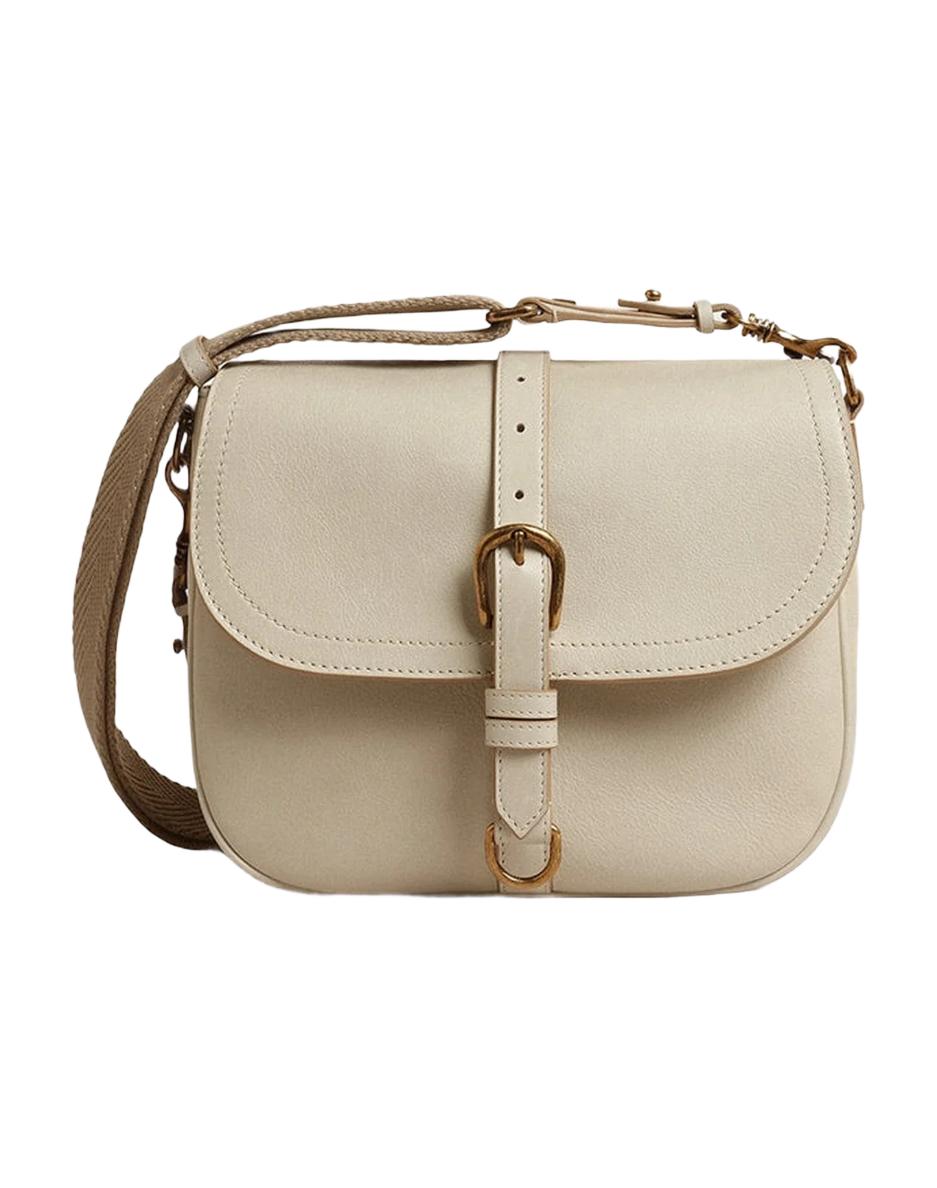 Women | Medium Sally Bag Porcelain Leather with Buckle & Contrasting Shoulder Strap | Porcelain - Image 10