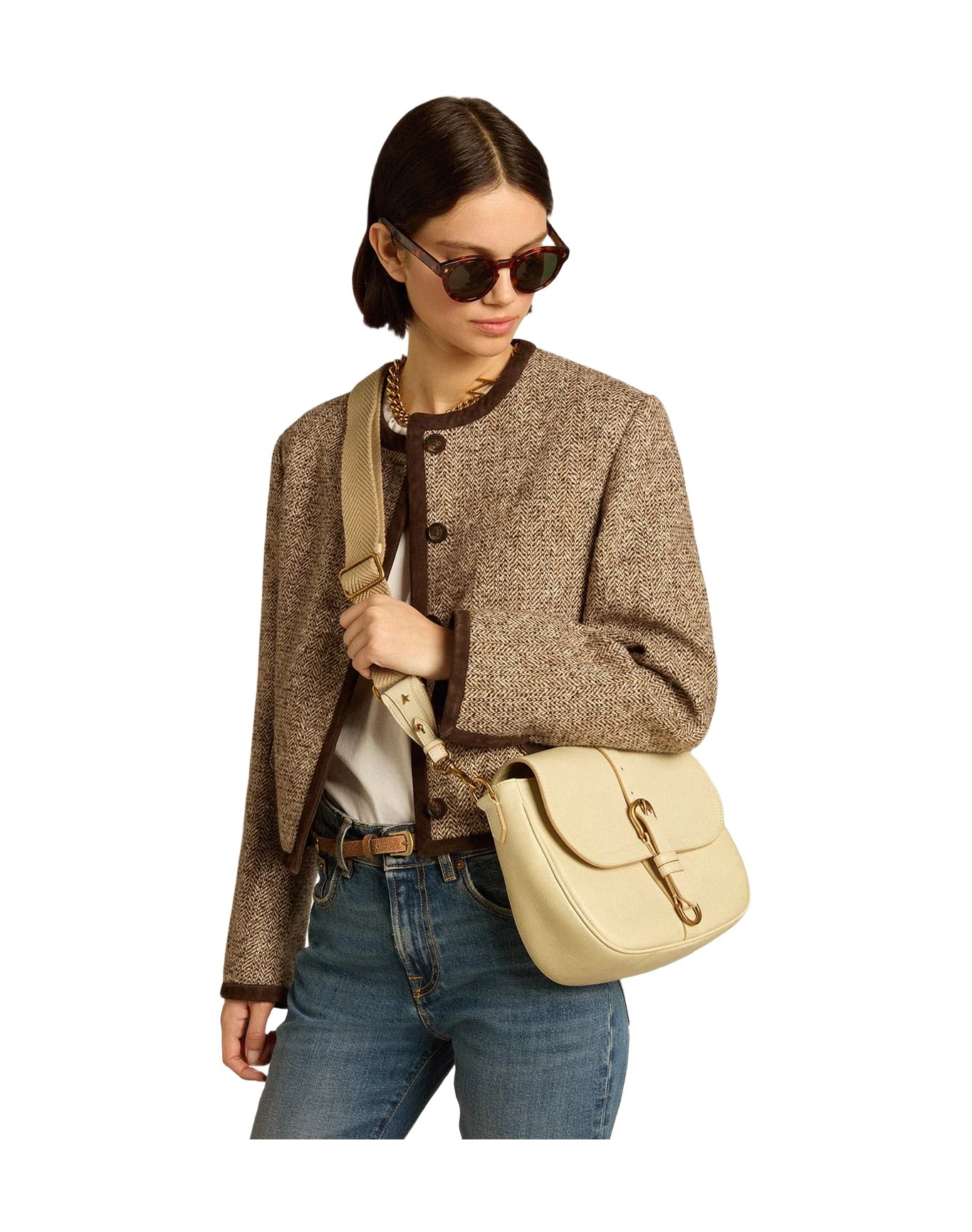 Women | Medium Sally Bag Porcelain Leather with Buckle & Contrasting Shoulder Strap | Porcelain - Image 5