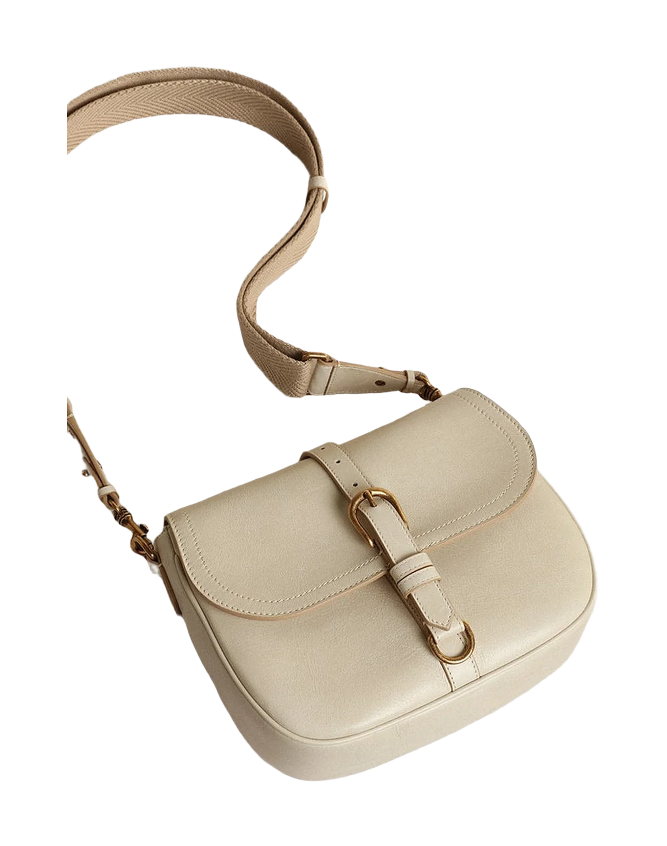 Women | Medium Sally Bag Porcelain Leather with Buckle & Contrasting Shoulder Strap | Porcelain - Image 6