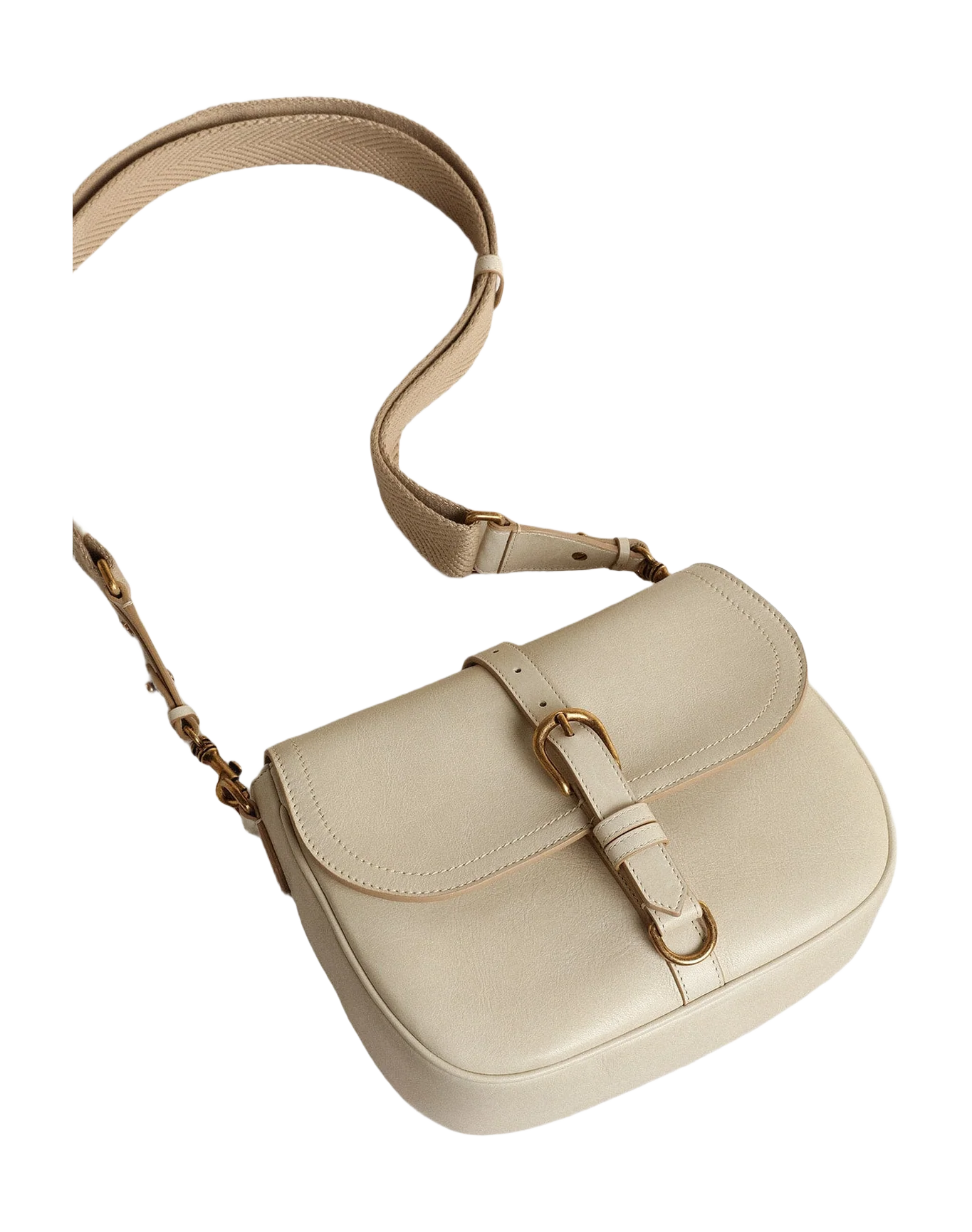 Women | Medium Sally Bag Porcelain Leather with Buckle & Contrasting Shoulder Strap | Porcelain - Image 9
