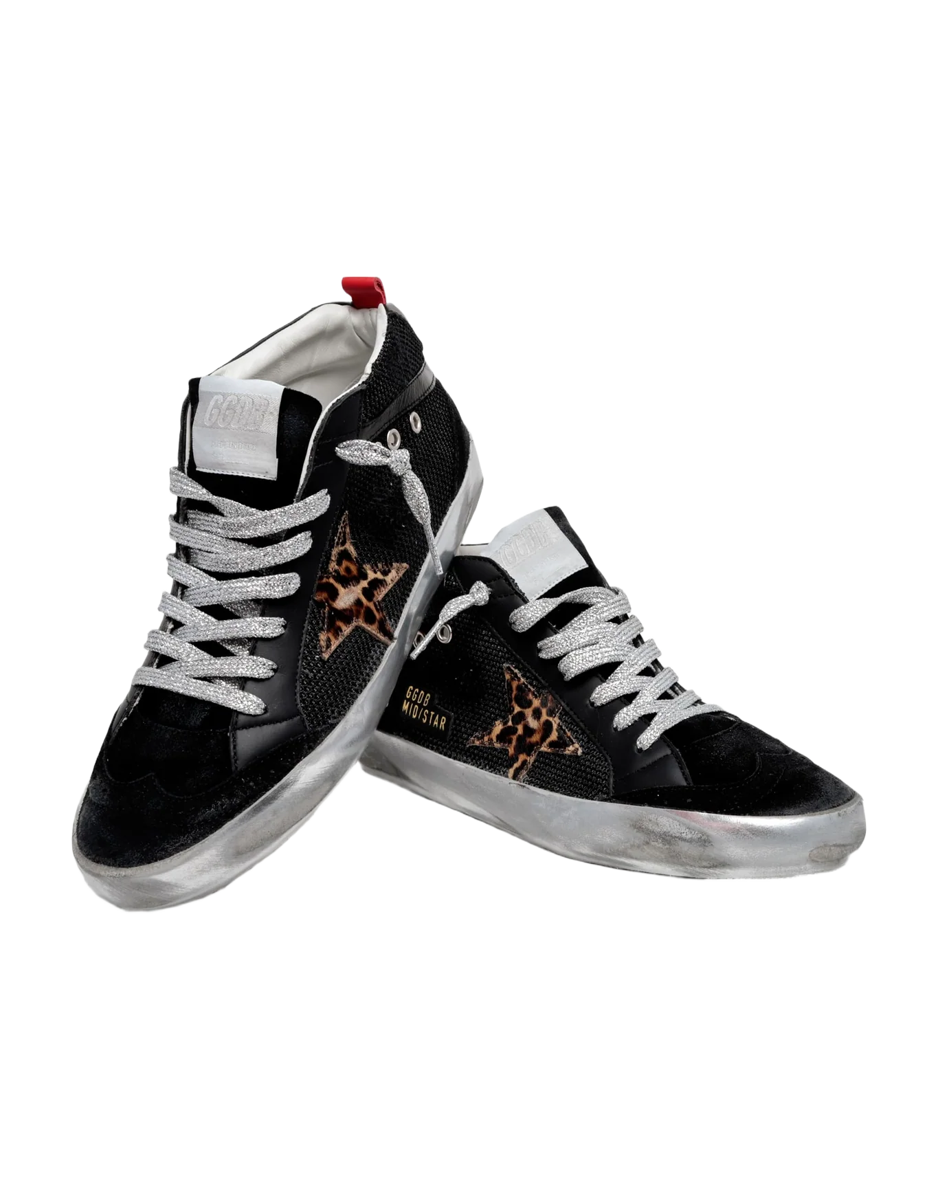 Women | Mid Star Black Mesh with Leopard Pony Skin Star & Black Leather Inserts | Black x Beige Brown Leo - Image 6