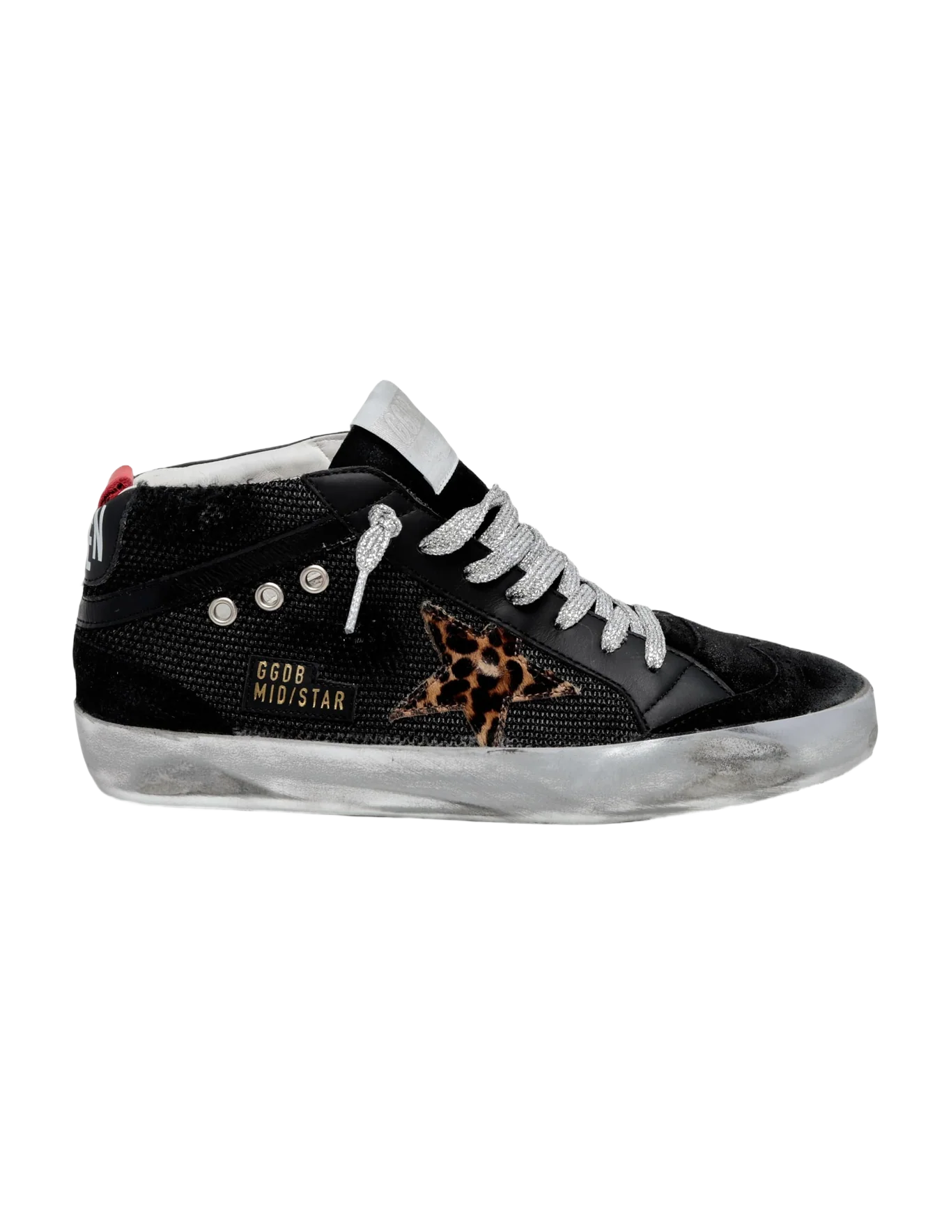 Women | Mid Star Black Mesh with Leopard Pony Skin Star & Black Leather Inserts | Black x Beige Brown Leo - Image 8