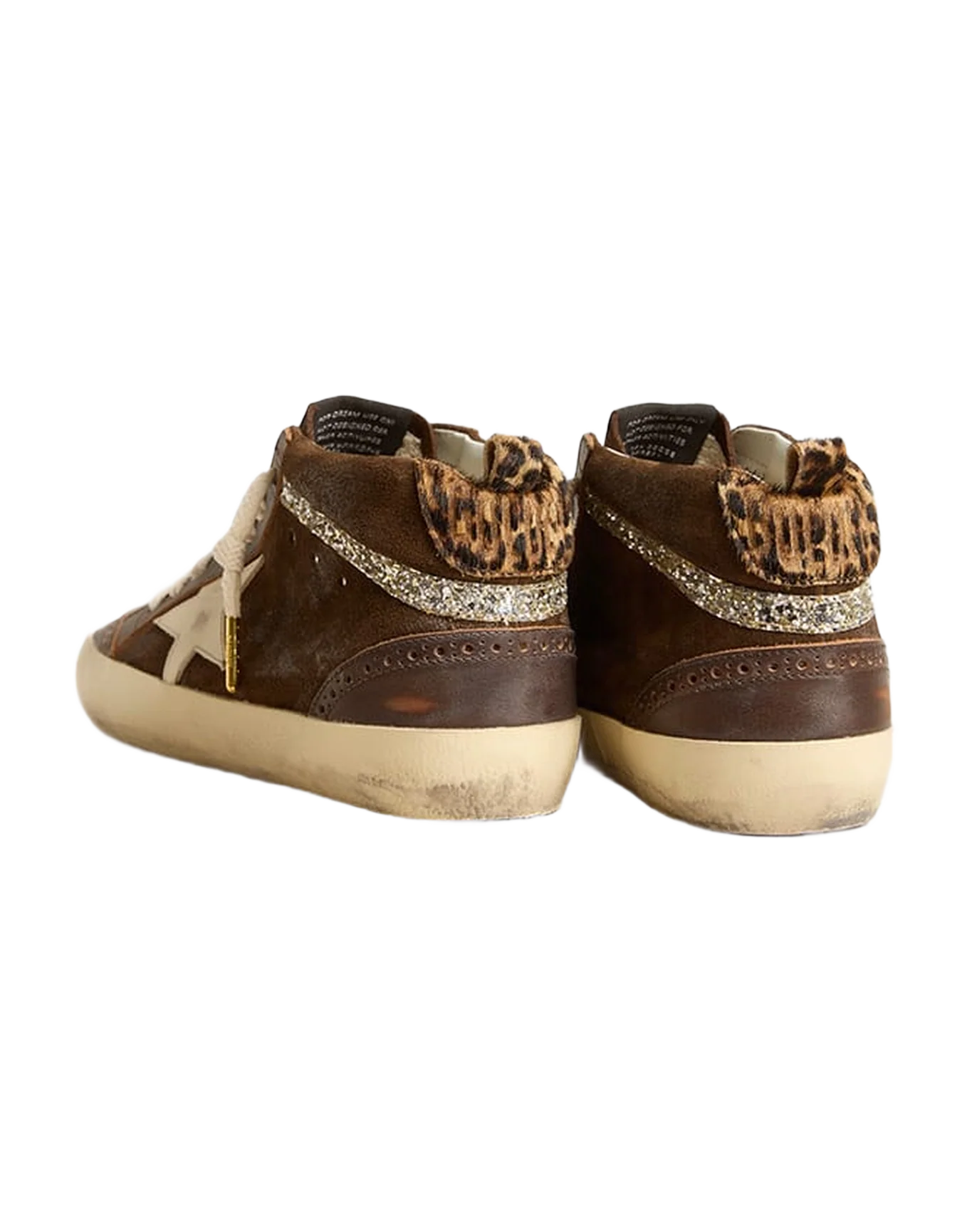 Women | Mid-Star Brown Leather with Leopard Print Pony Skin Heel Tab | Brown x White x Silver - Image 2