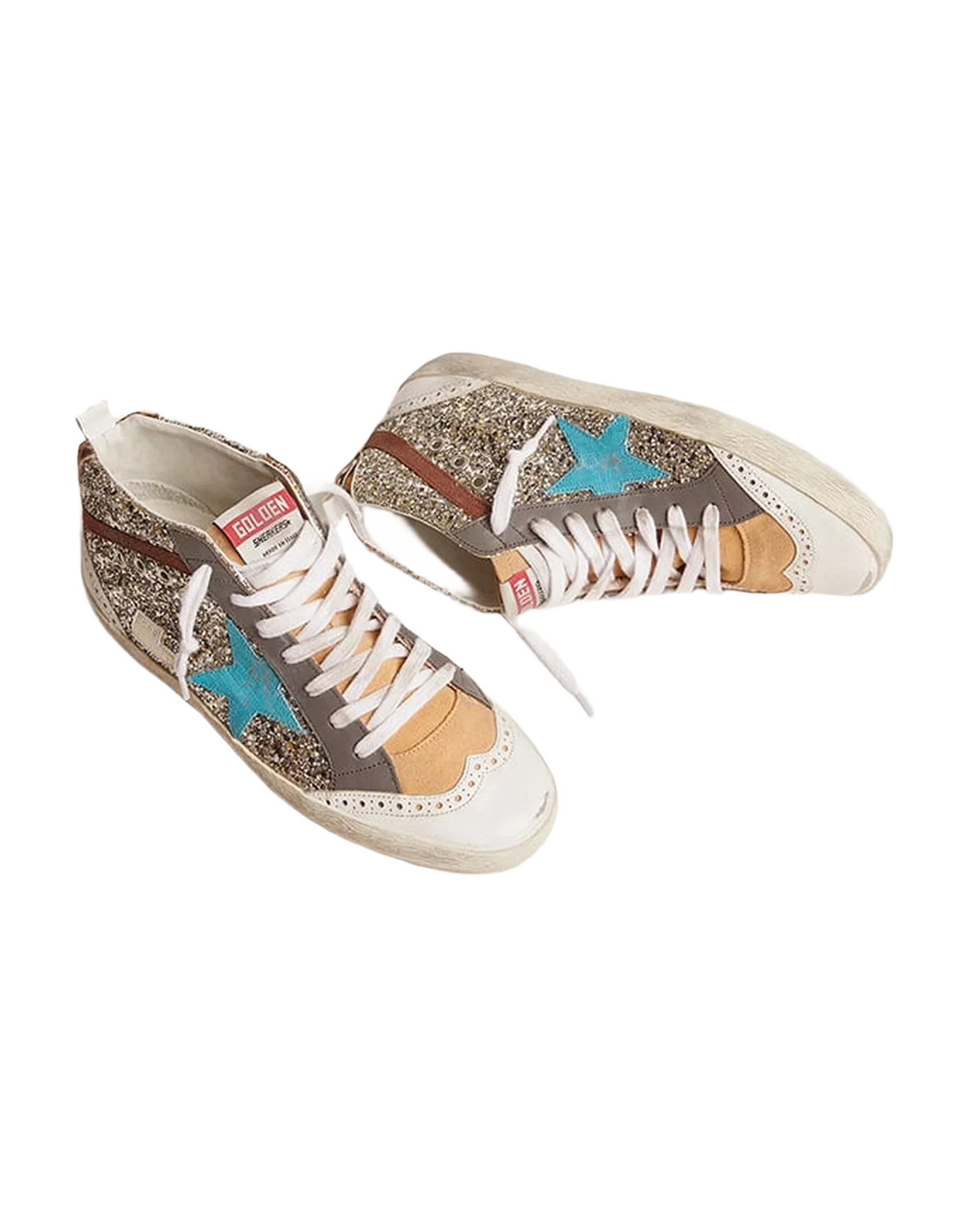 Women | Mid Star Gold Glitter with Turquoise Hammered Leather Star & Brown Suede Flash | Platinum x Petroleum x Sand x Brown x Camel Black Leo - Image 4