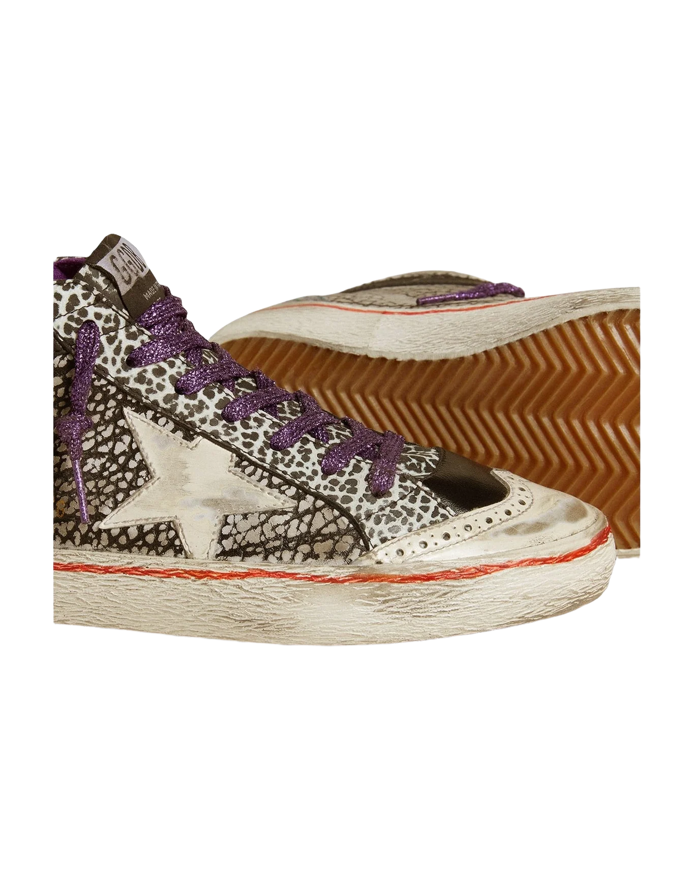 Women | Mid Star Lab Animal-Print Leather with A White Star | Black x White x Iridescent Light Blue x Yellow x Purple