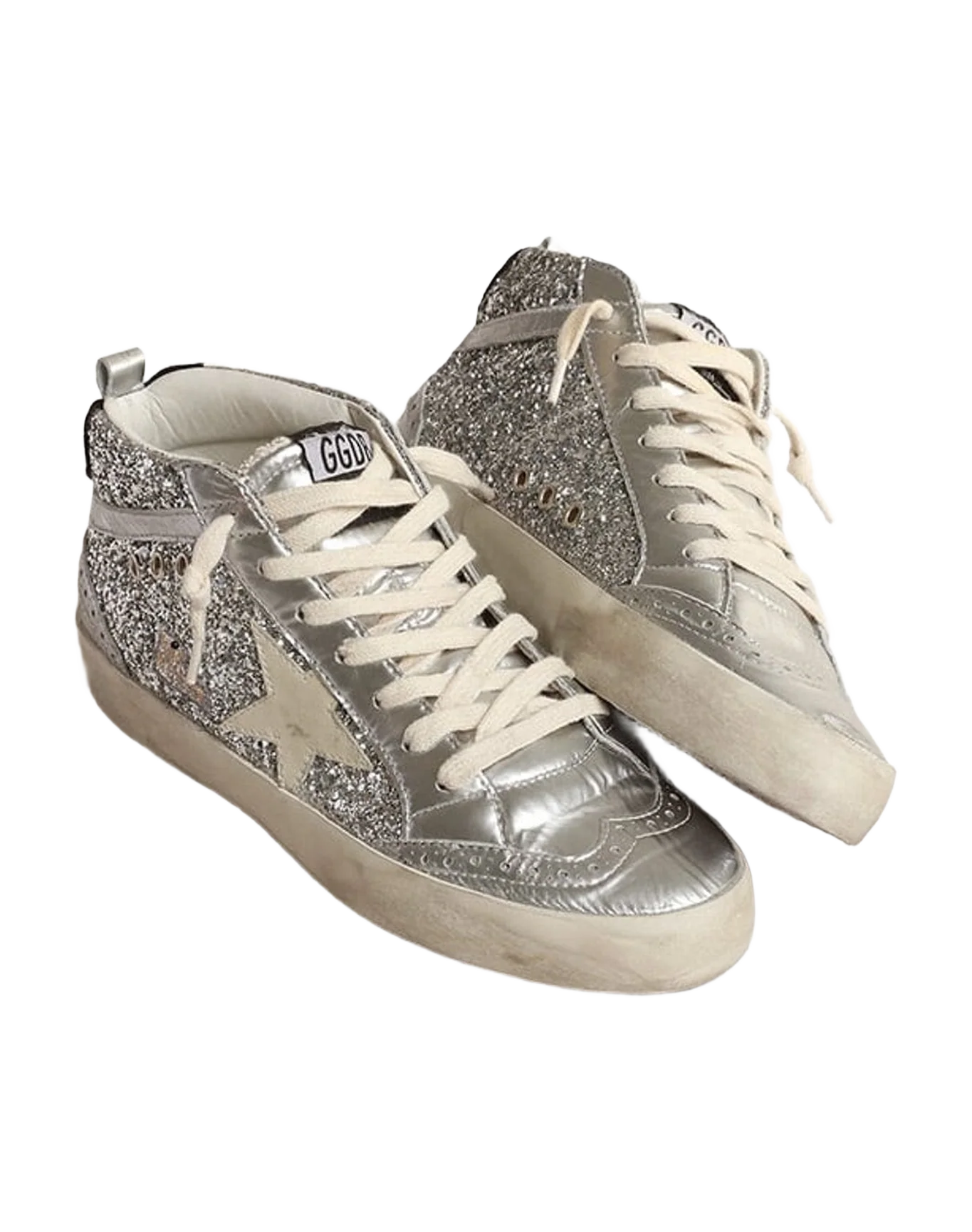 Women | Mid Star Silver Glitter with Laminated Silver Leather Star | Silver x Ivory x Black