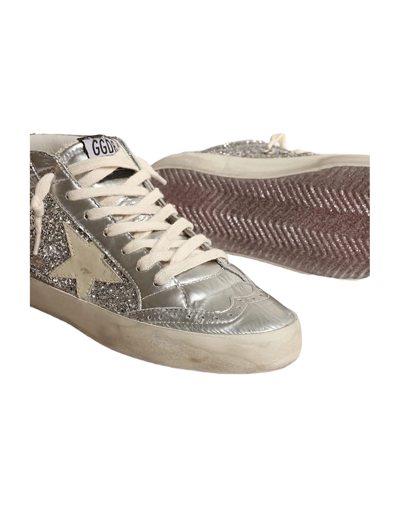 Women | Mid Star Silver Glitter with Laminated Silver Leather Star | Silver x Ivory x Black - Image 3