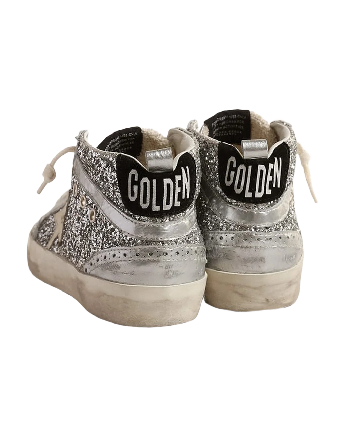 Women | Mid Star Silver Glitter with Laminated Silver Leather Star | Silver x Ivory x Black - Image 4