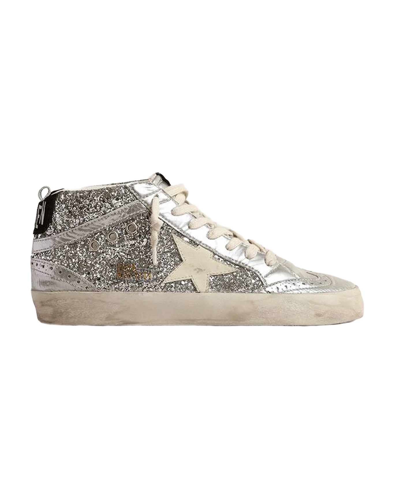 Women | Mid Star Silver Glitter with Laminated Silver Leather Star | Silver x Ivory x Black - Image 6