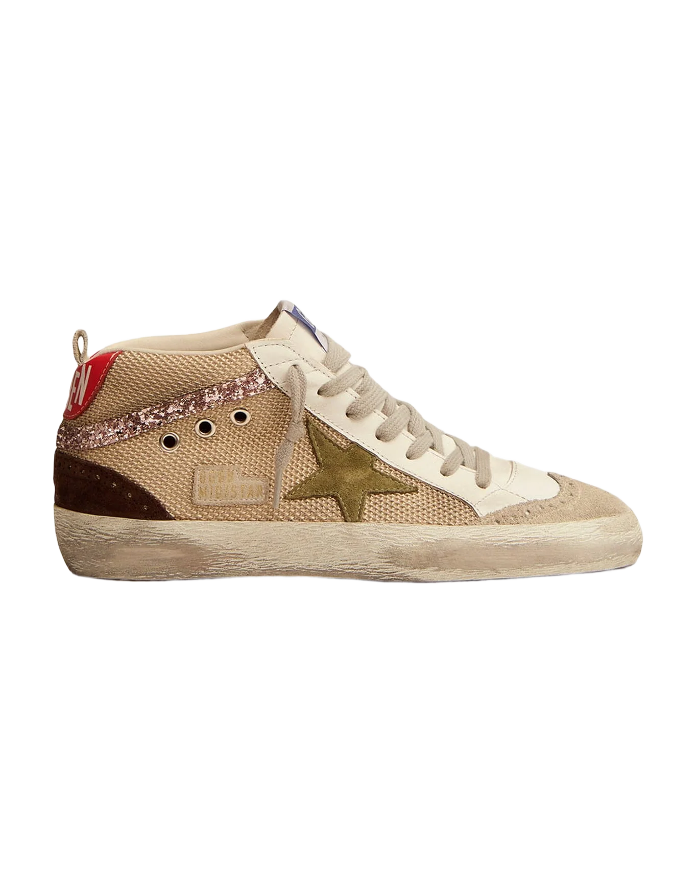 Women | Mid Star Sneakers Cream-Colored Mesh with Suede & Glitter Details | Cream x Ice x Light Army x Brown x Pink - Image 3