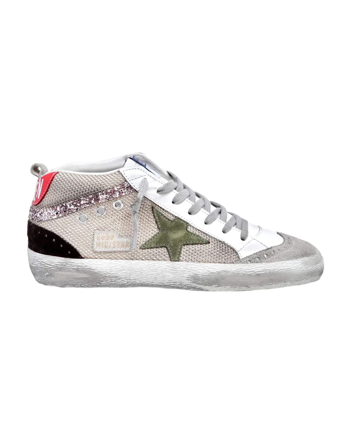 Women | Mid Star Sneakers Cream-Colored Mesh with Suede & Glitter Details | Cream x Ice x Light Army x Brown x Pink - Image 8