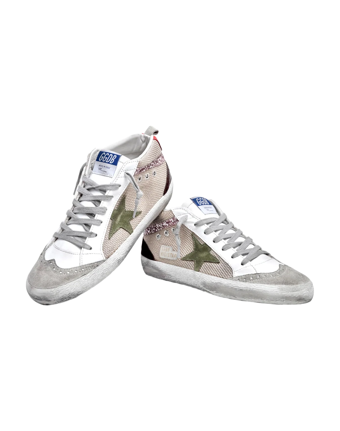 Women | Mid Star Sneakers Cream-Colored Mesh with Suede & Glitter Details | Cream x Ice x Light Army x Brown x Pink - Image 9