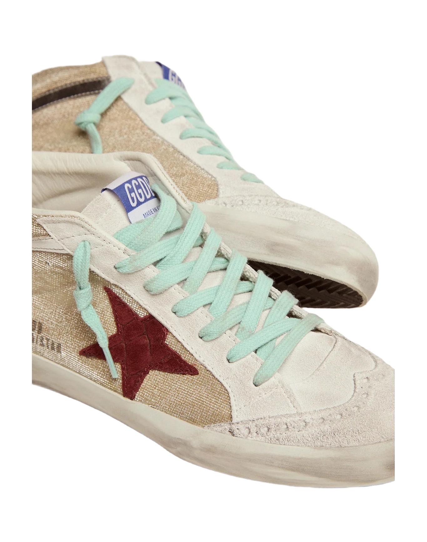 Women | Mid Star Sneakers Gold Suede with Red Cocco Print Leather Star & Laminated Wave | Gold x Ice x Brown x Silver - Image 6
