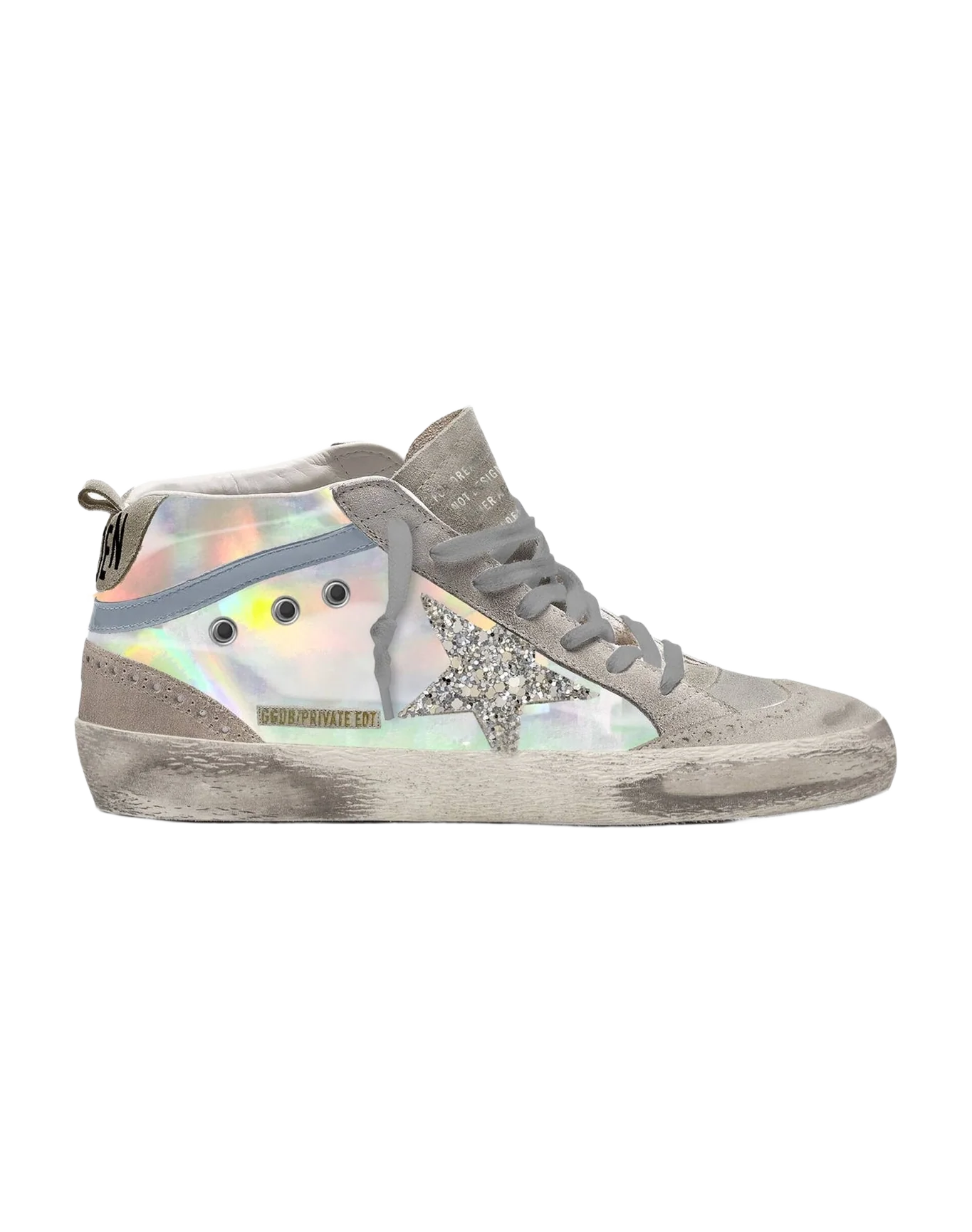 Women | Mid Star Sneakers Laminated & Suede Upper with Glitter Star | Silver x Ice x Blue Fog
