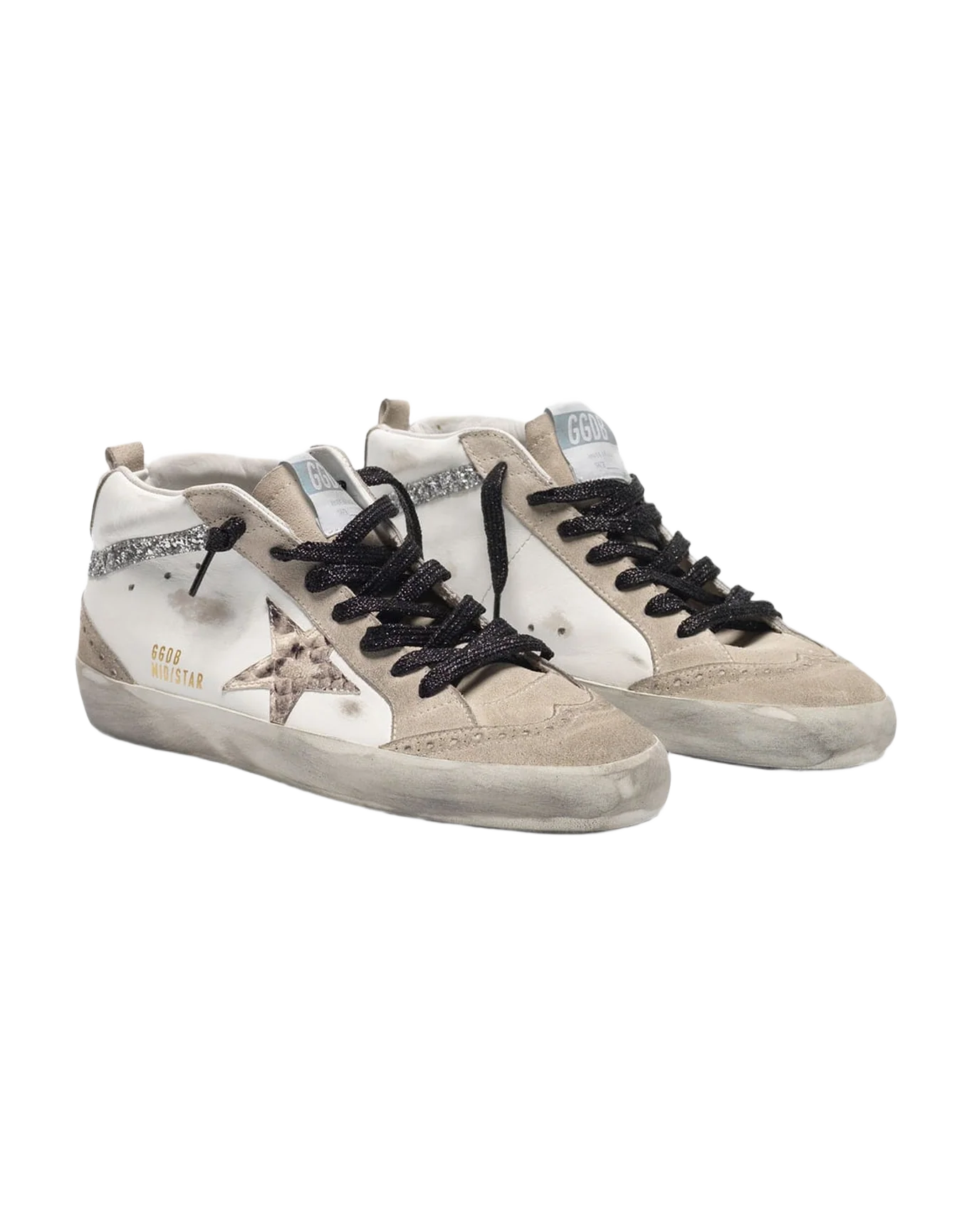Women | Mid-Star Sneakers Leather with Snakeskin-Print Star & Glitter Inserts - Image 2