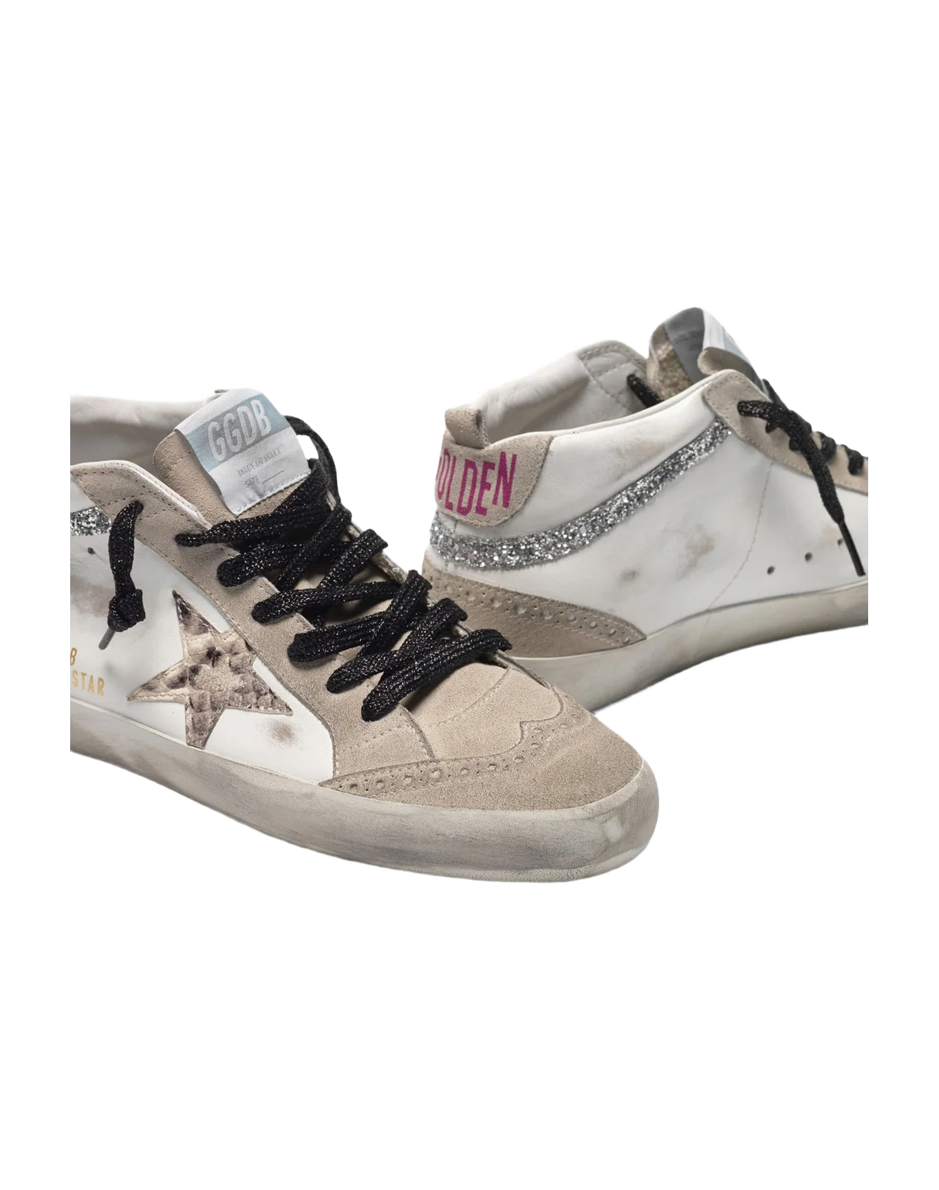 Women | Mid-Star Sneakers Leather with Snakeskin-Print Star & Glitter Inserts - Image 5