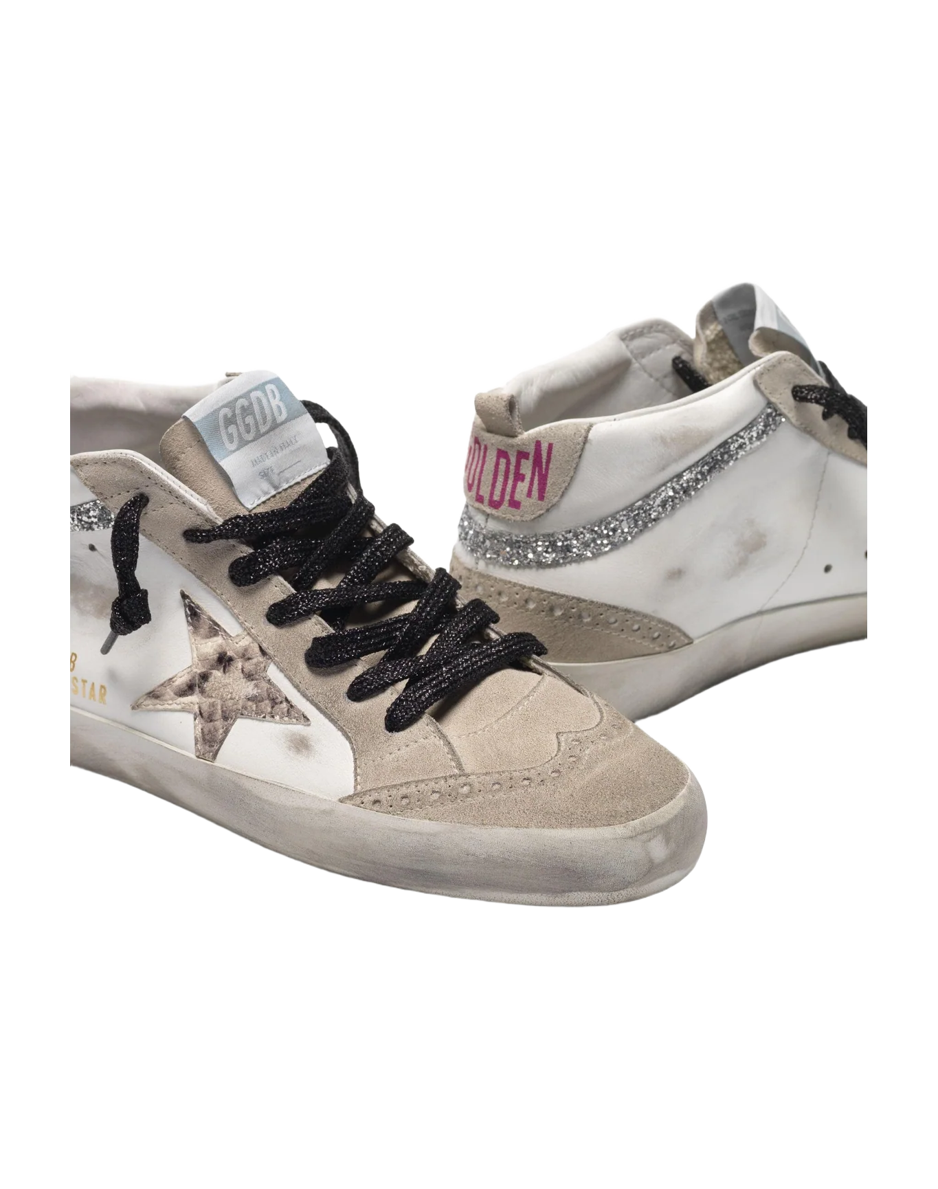 Women | Mid-Star Sneakers Leather with Snakeskin-Print Star & Glitter Inserts - Image 7