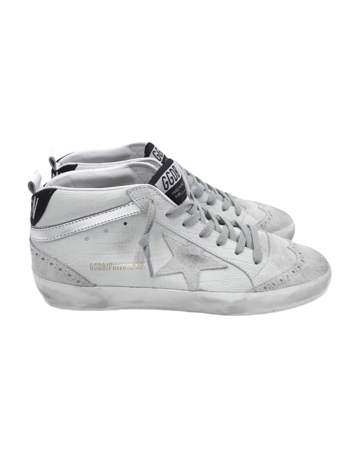 Women | Mid Star Sneakers White Leather with Gray Suede Star | Off White x Ice x Silver x Black