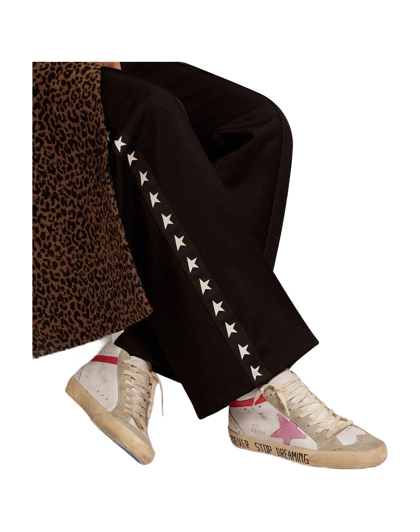 Women | Mid Star Sneakers White Leather with Pink Star & Black Lettering | White x Ice x Baby Pink x Dark Pink