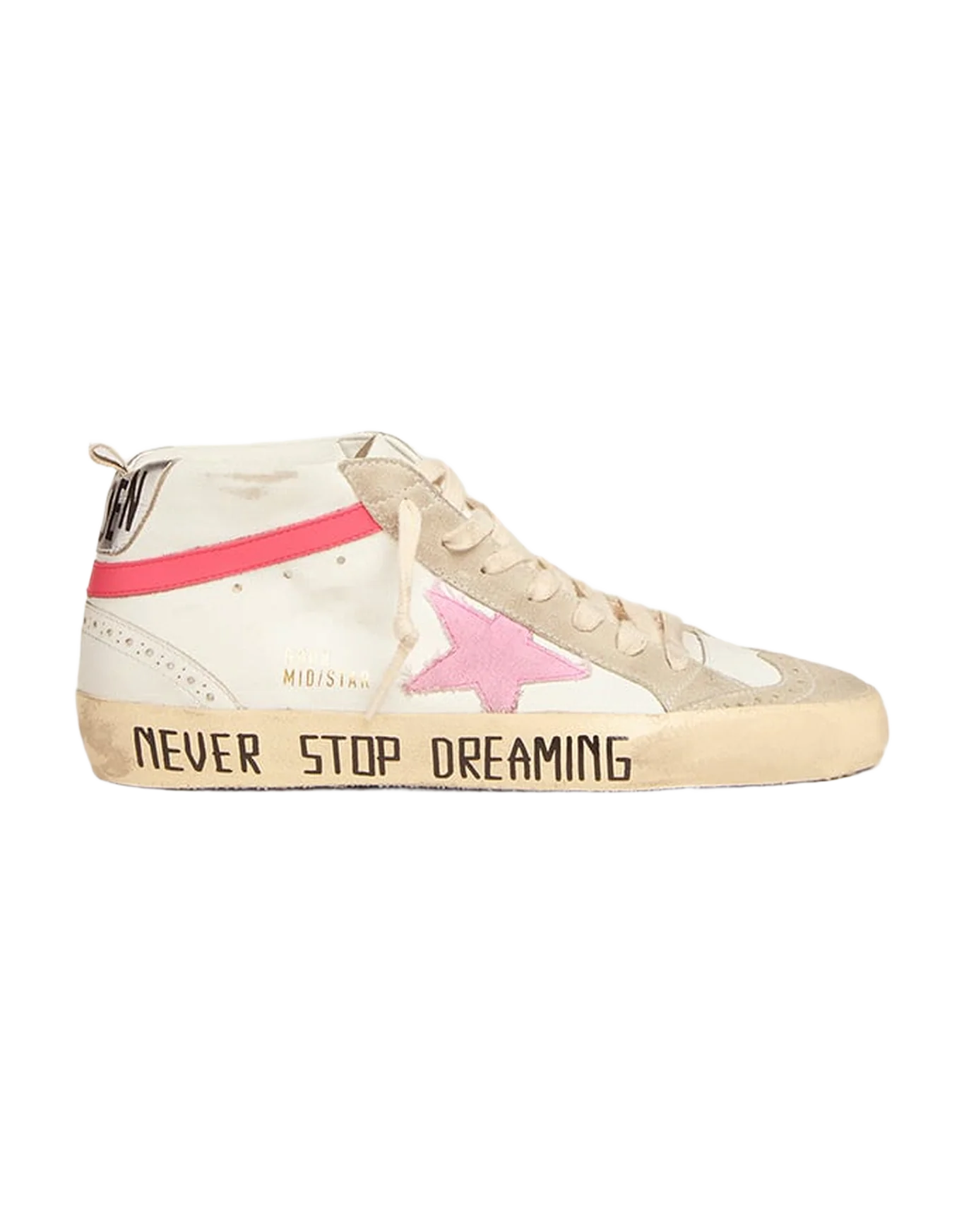 Women | Mid Star Sneakers White Leather with Pink Star & Black Lettering | White x Ice x Baby Pink x Dark Pink - Image 4
