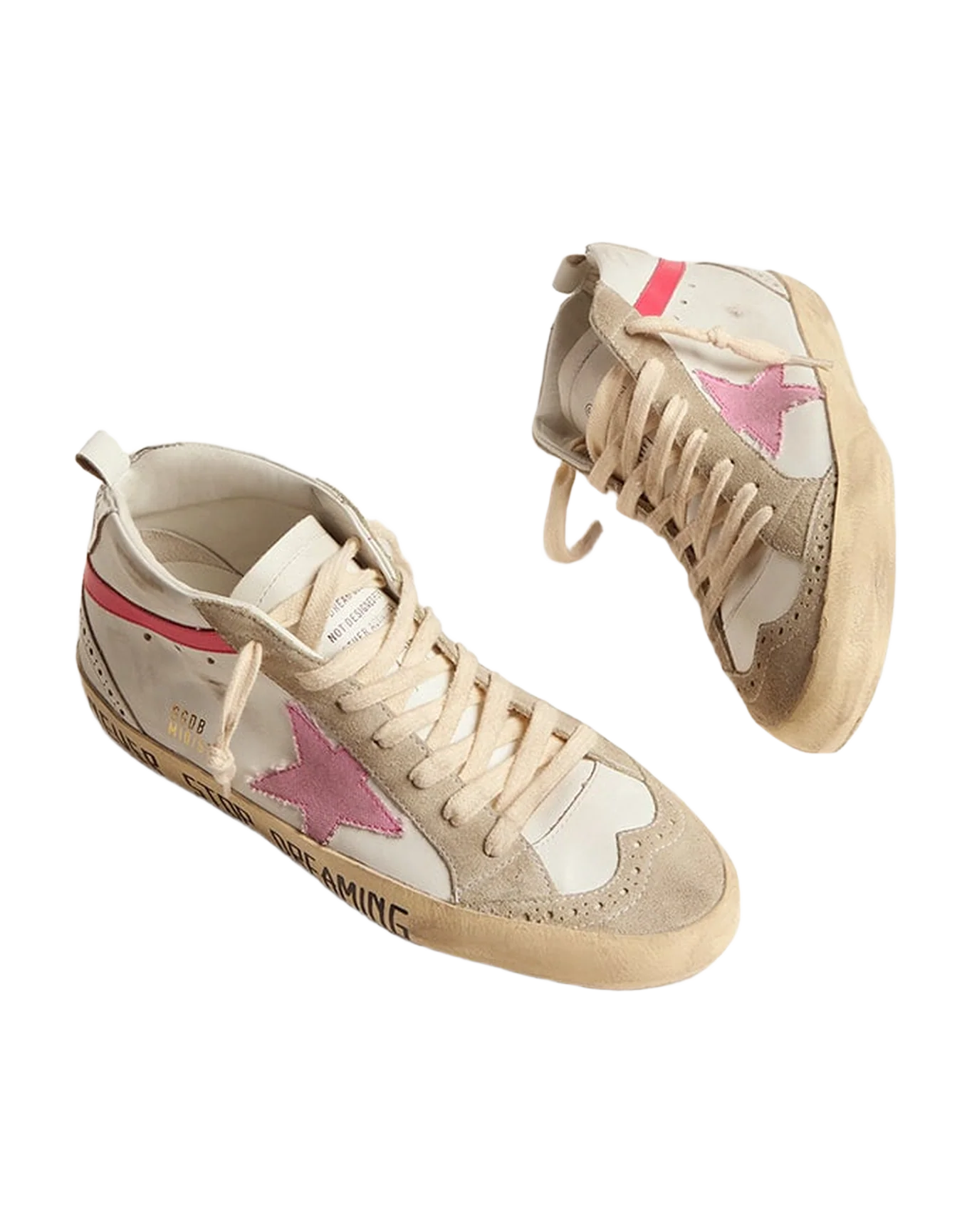 Women | Mid Star Sneakers White Leather with Pink Star & Black Lettering | White x Ice x Baby Pink x Dark Pink - Image 9