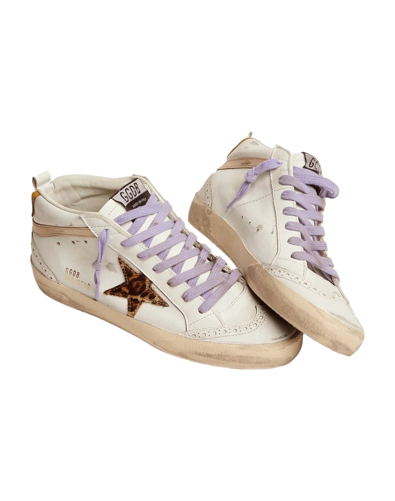 Women | Mid Star Sneakers with Pony Skin Star & Orange Heel Tab | White x Beige Brown Leo x Beige x Light Orange