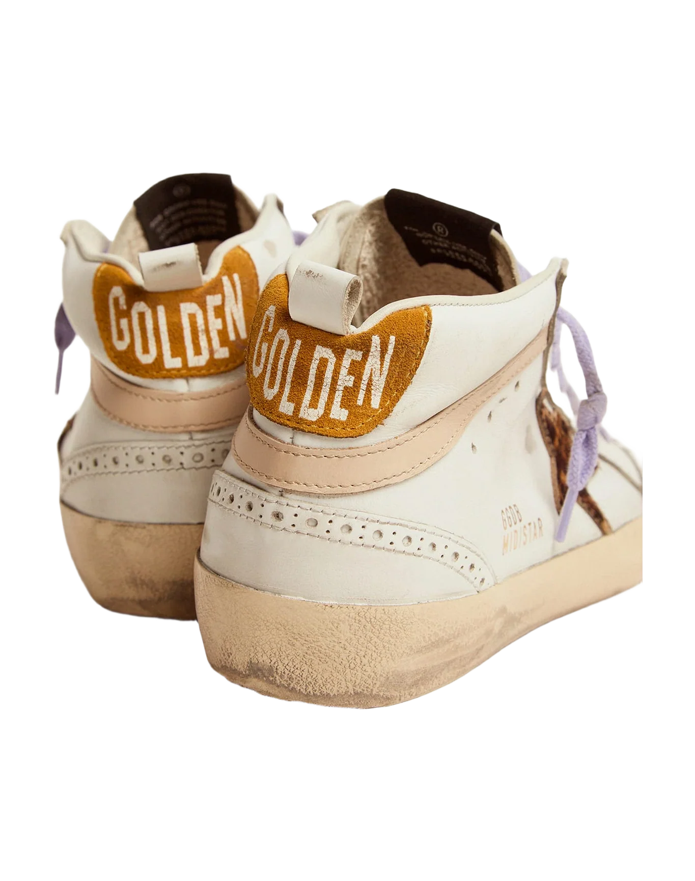 Women | Mid Star Sneakers with Pony Skin Star & Orange Heel Tab | White x Beige Brown Leo x Beige x Light Orange - Image 9