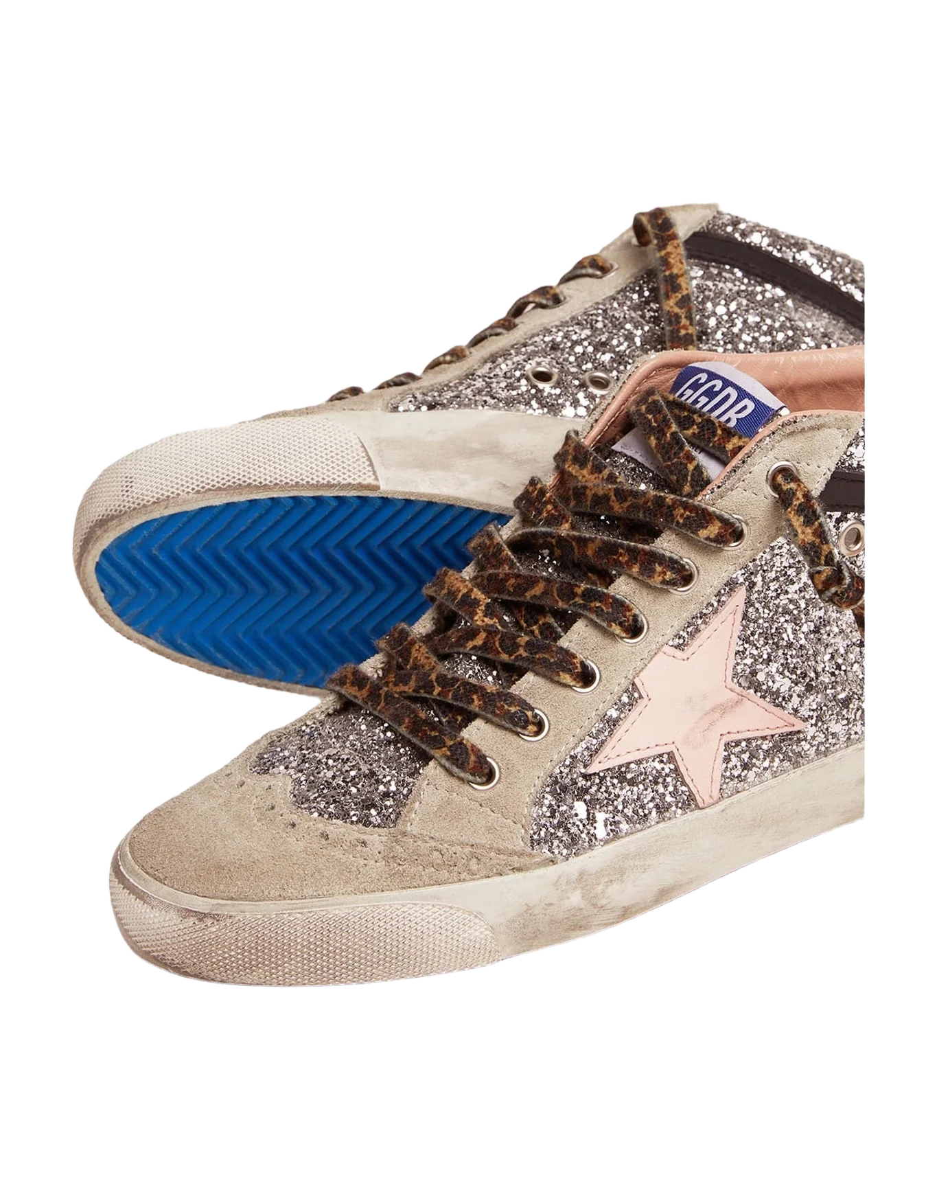 Women | Mid Star Sneakers with Silver Glitter Upper & Pale Pink Star | Silver x Light Pink x White x Black