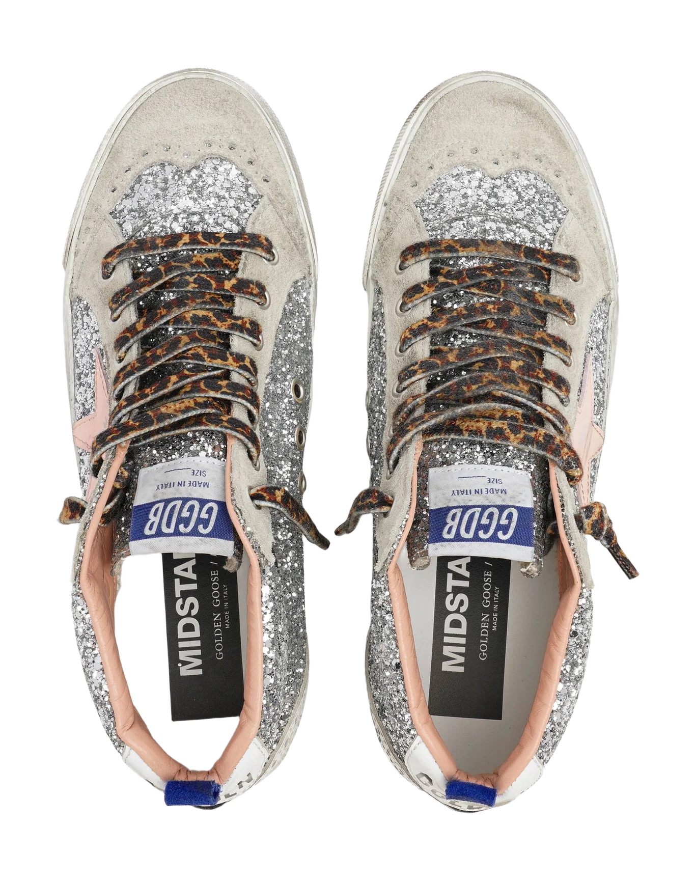Women | Mid Star Sneakers with Silver Glitter Upper & Pale Pink Star | Silver x Light Pink x White x Black - Image 2