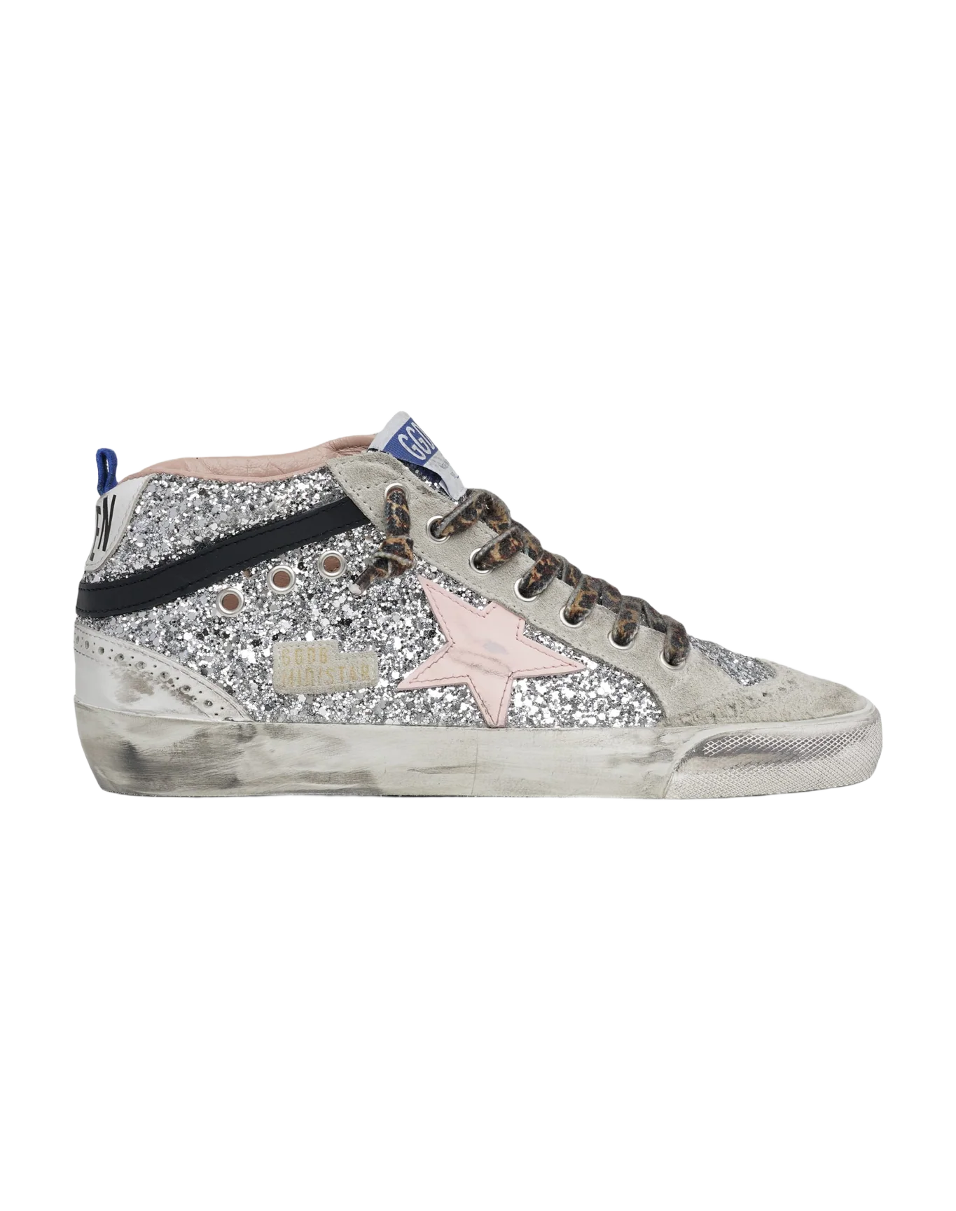 Women | Mid Star Sneakers with Silver Glitter Upper & Pale Pink Star | Silver x Light Pink x White x Black - Image 8