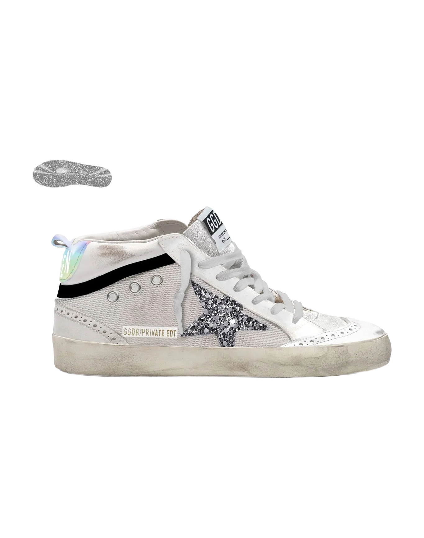 Women | Mid Star White Private Edition Sneakers with Glitter Star | Optic White x Silver x Multicolor
