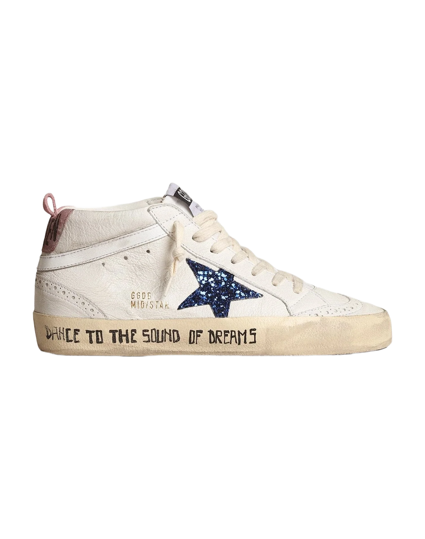 Women | Mid Star with Blue Glitter Star & Pink Suede Heel Tab | White x Blue x Pink