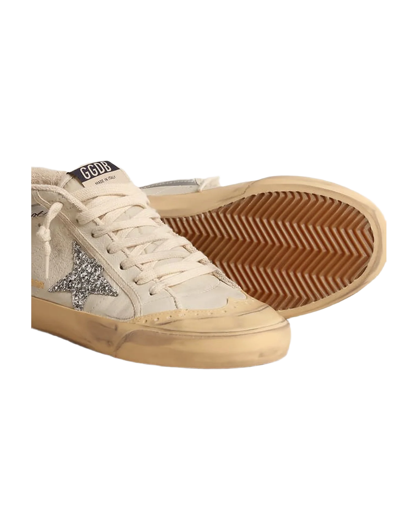 Women | Mid Star with Glitter Star & Metallic Leather Flash | White x Vanilla x Silver - Image 2