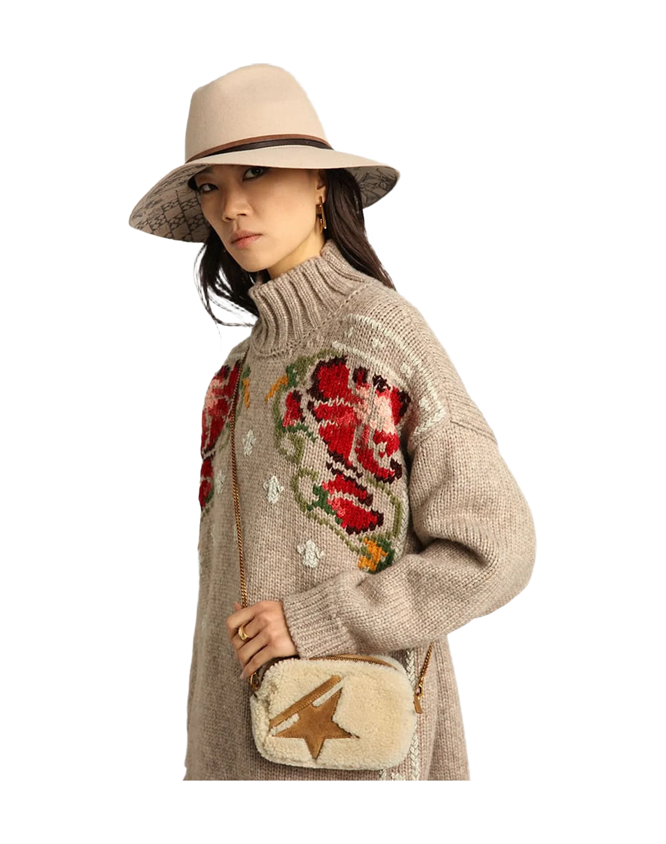 Women | Mini Star Bag Beige Shearling with Suede Star | Natural - Image 9