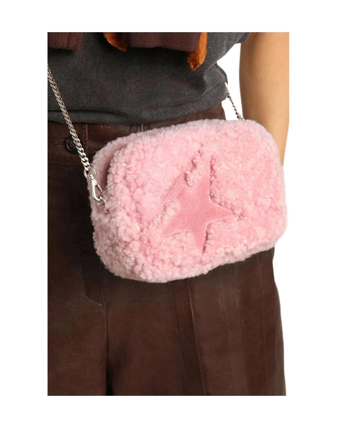 Women | Mini Star Bag Pink Shearling with Suede Star | Baby Pink