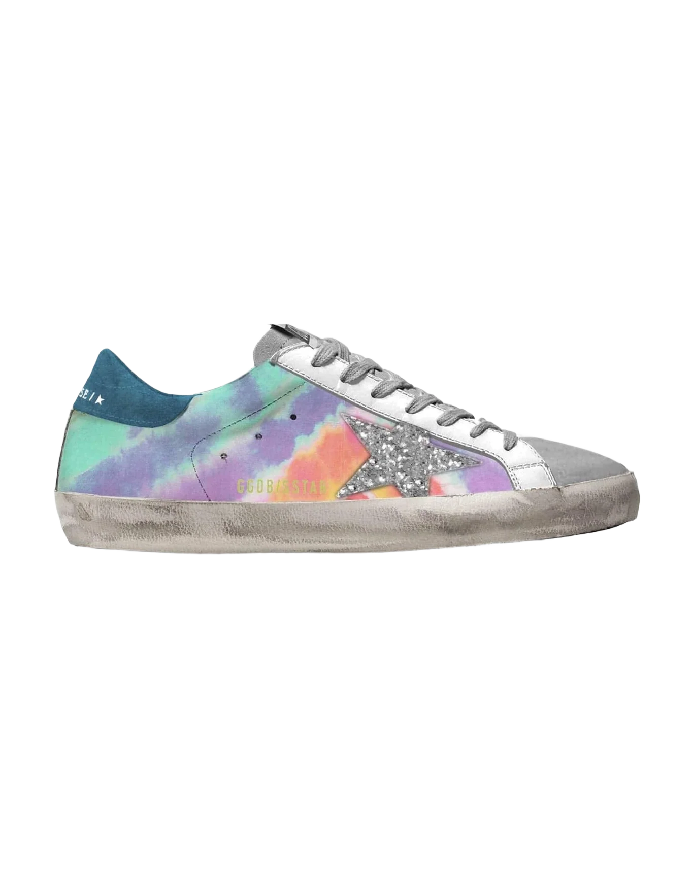 Women | Multi Color Super-Star with Silver Glitter Star & Blue Suede Heel Tab