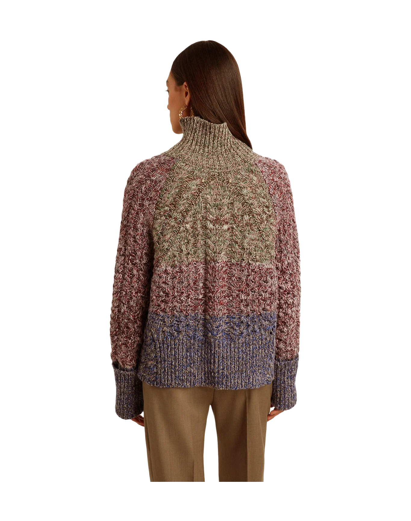 Women | Multicolored High Neck Sweater with Mouliné Yarn | Multicolor x Green x Blue - Image 10