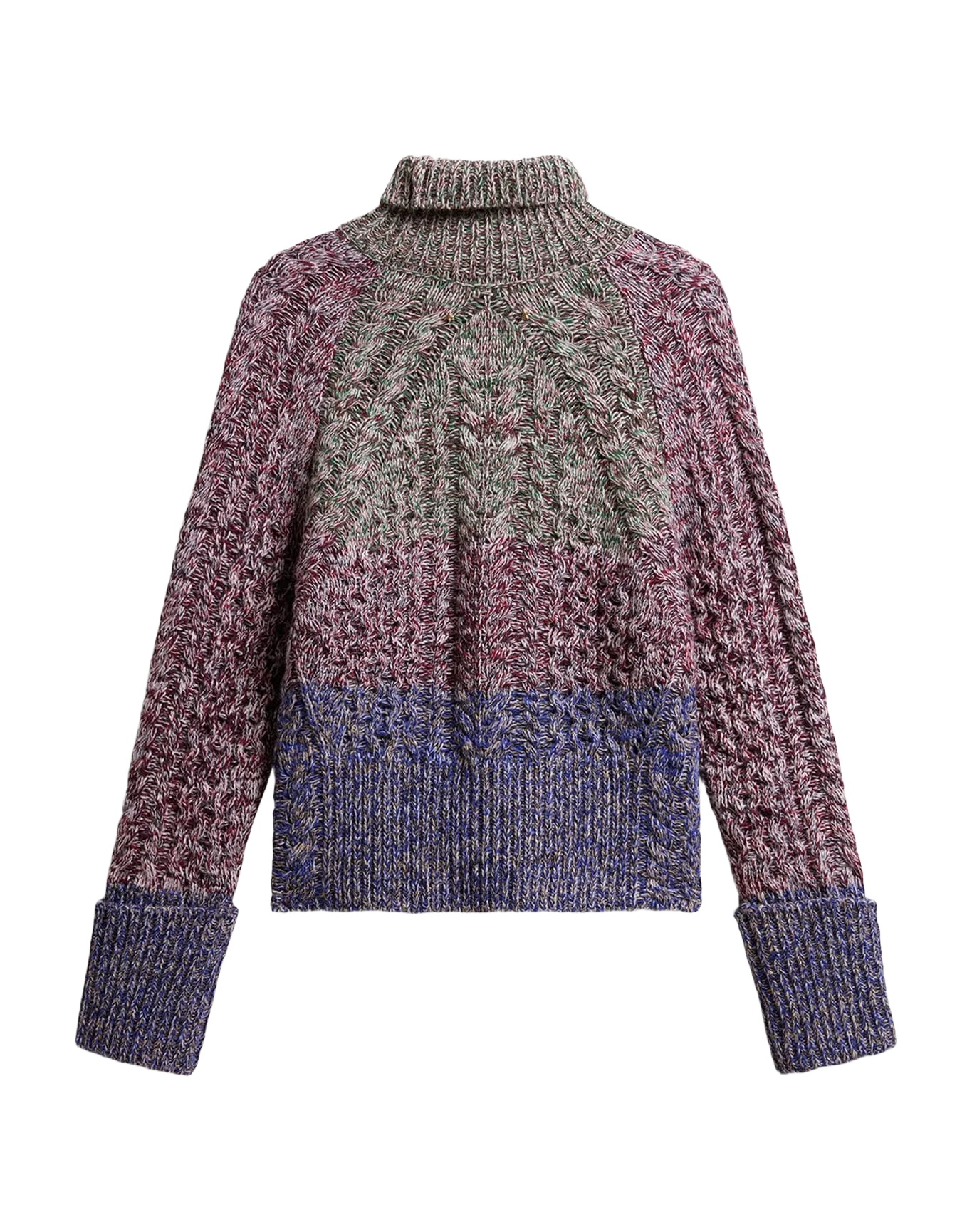 Women | Multicolored High Neck Sweater with Mouliné Yarn | Multicolor x Green x Blue - Image 11