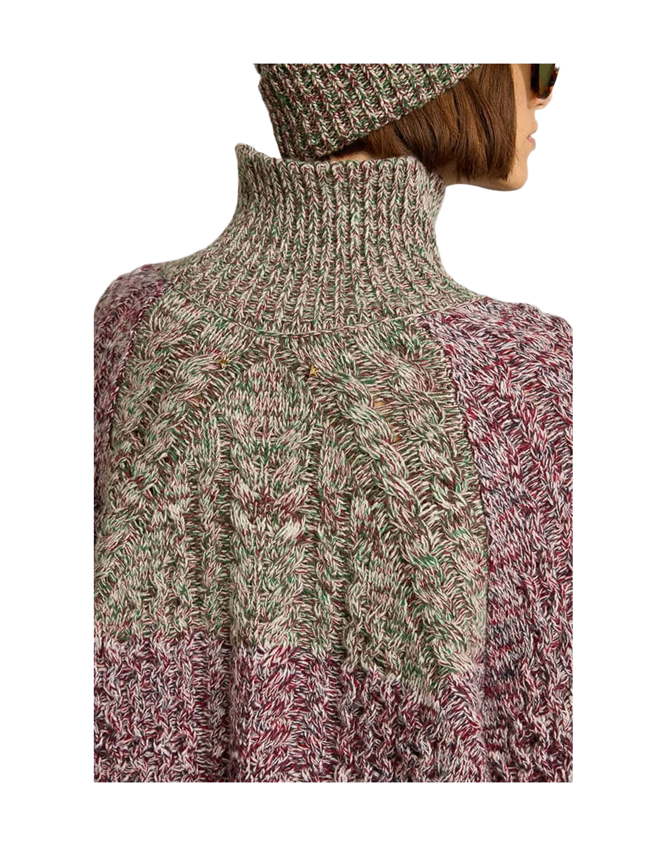 Women | Multicolored High Neck Sweater with Mouliné Yarn | Multicolor x Green x Blue - Image 12