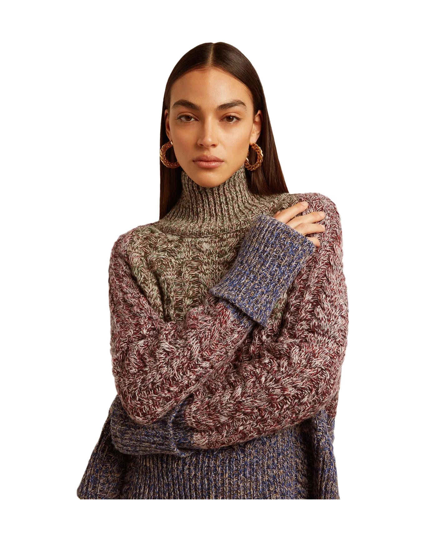 Women | Multicolored High Neck Sweater with Mouliné Yarn | Multicolor x Green x Blue - Image 13