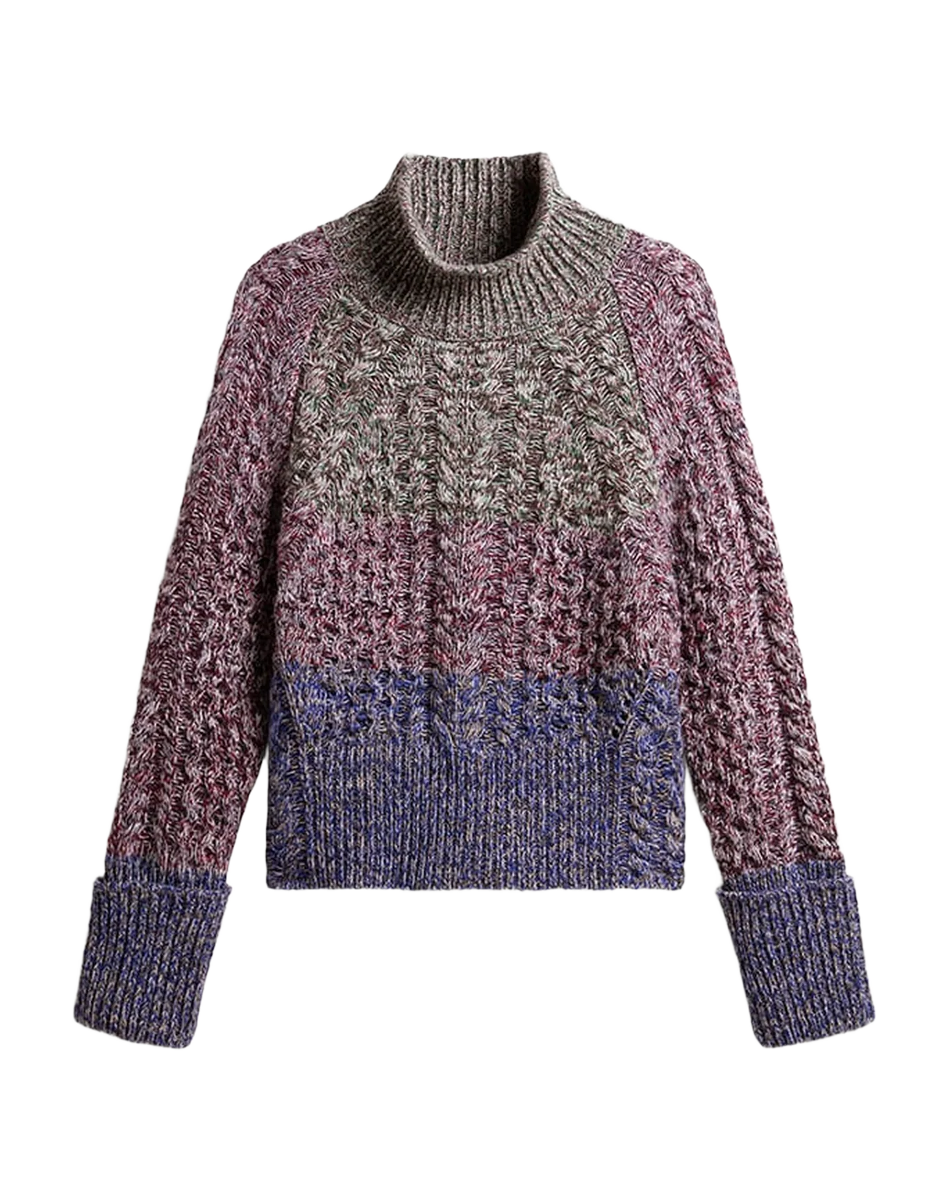 Women | Multicolored High Neck Sweater with Mouliné Yarn | Multicolor x Green x Blue - Image 3