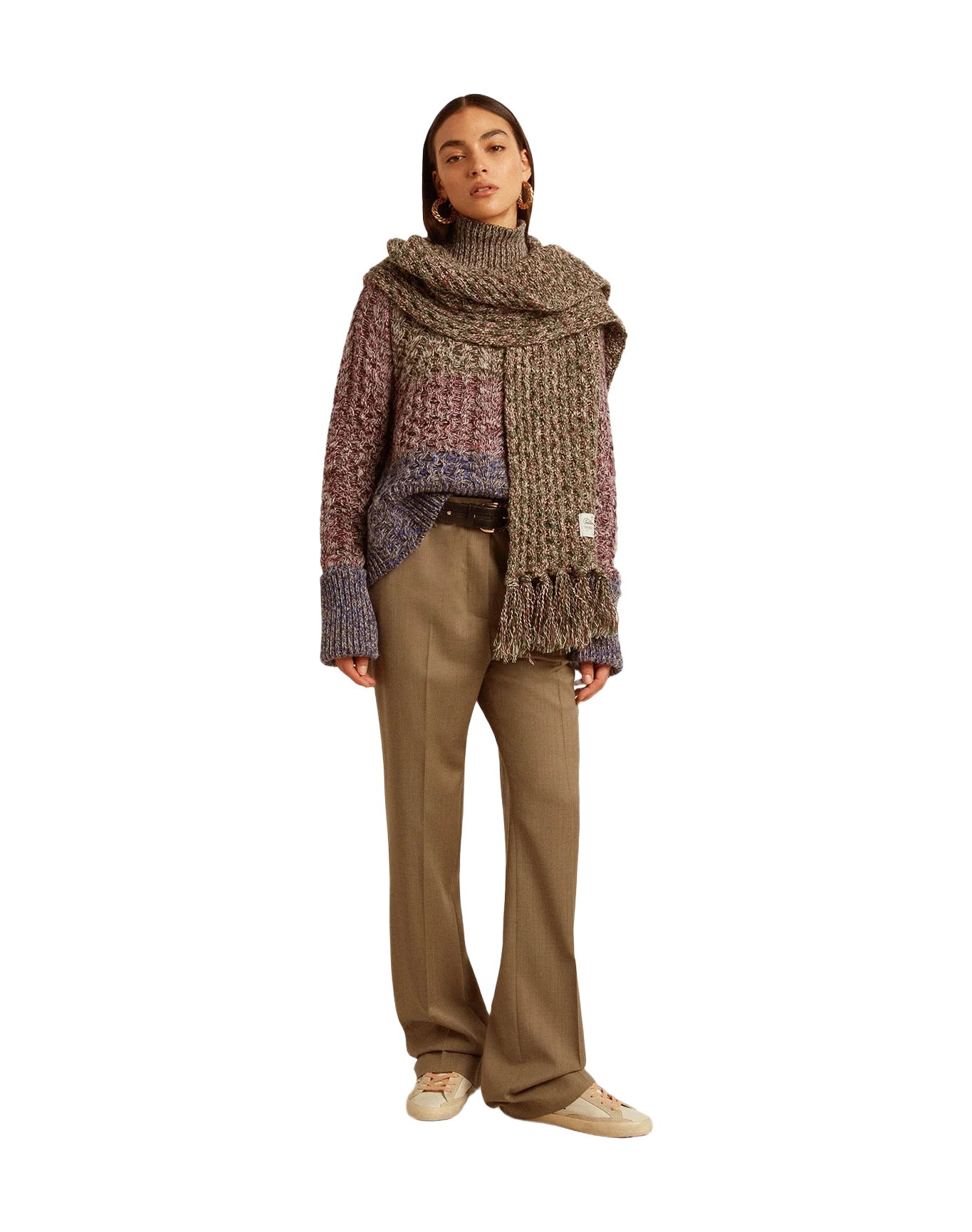 Women | Multicolored High Neck Sweater with Mouliné Yarn | Multicolor x Green x Blue - Image 4
