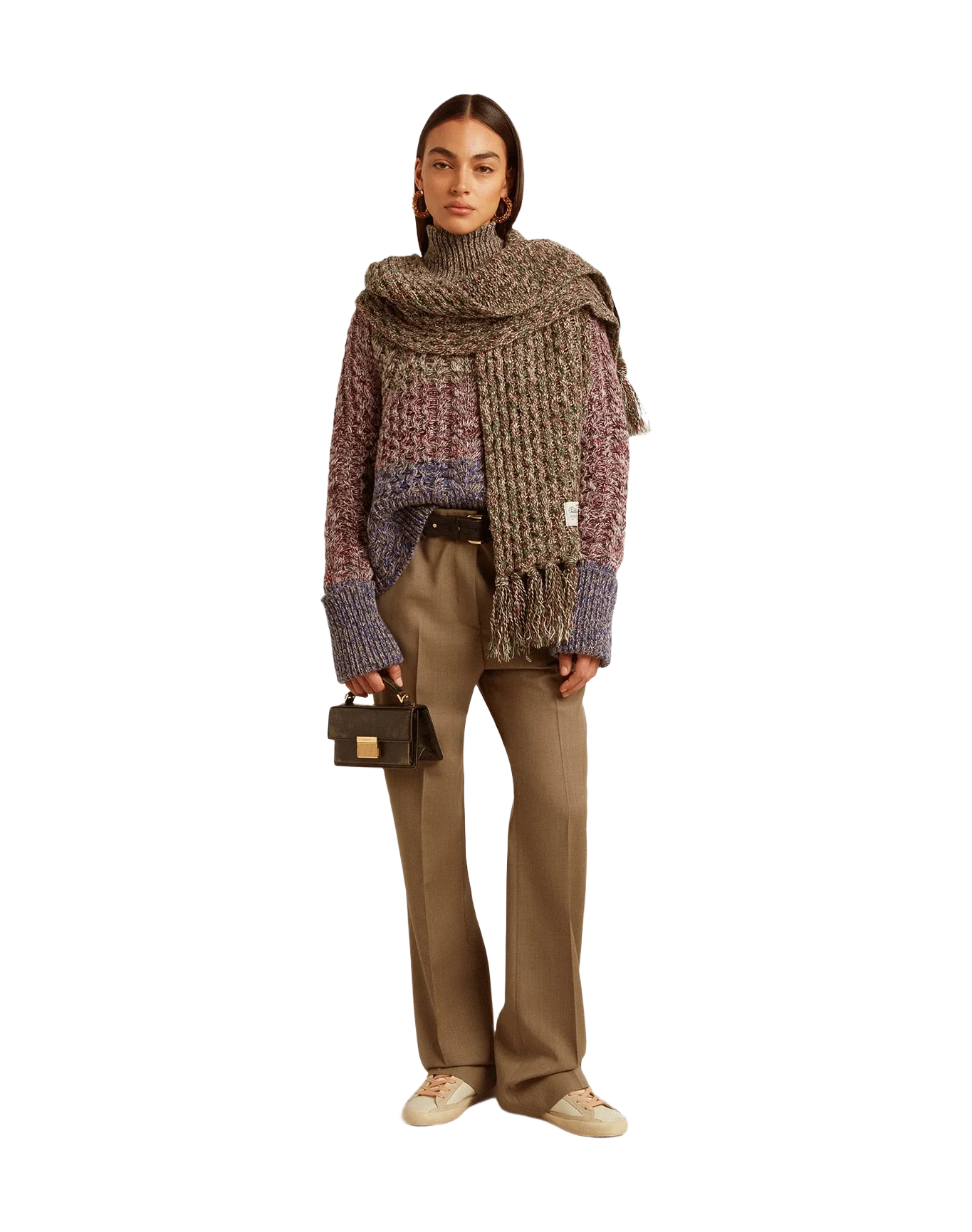 Women | Multicolored High Neck Sweater with Mouliné Yarn | Multicolor x Green x Blue - Image 6