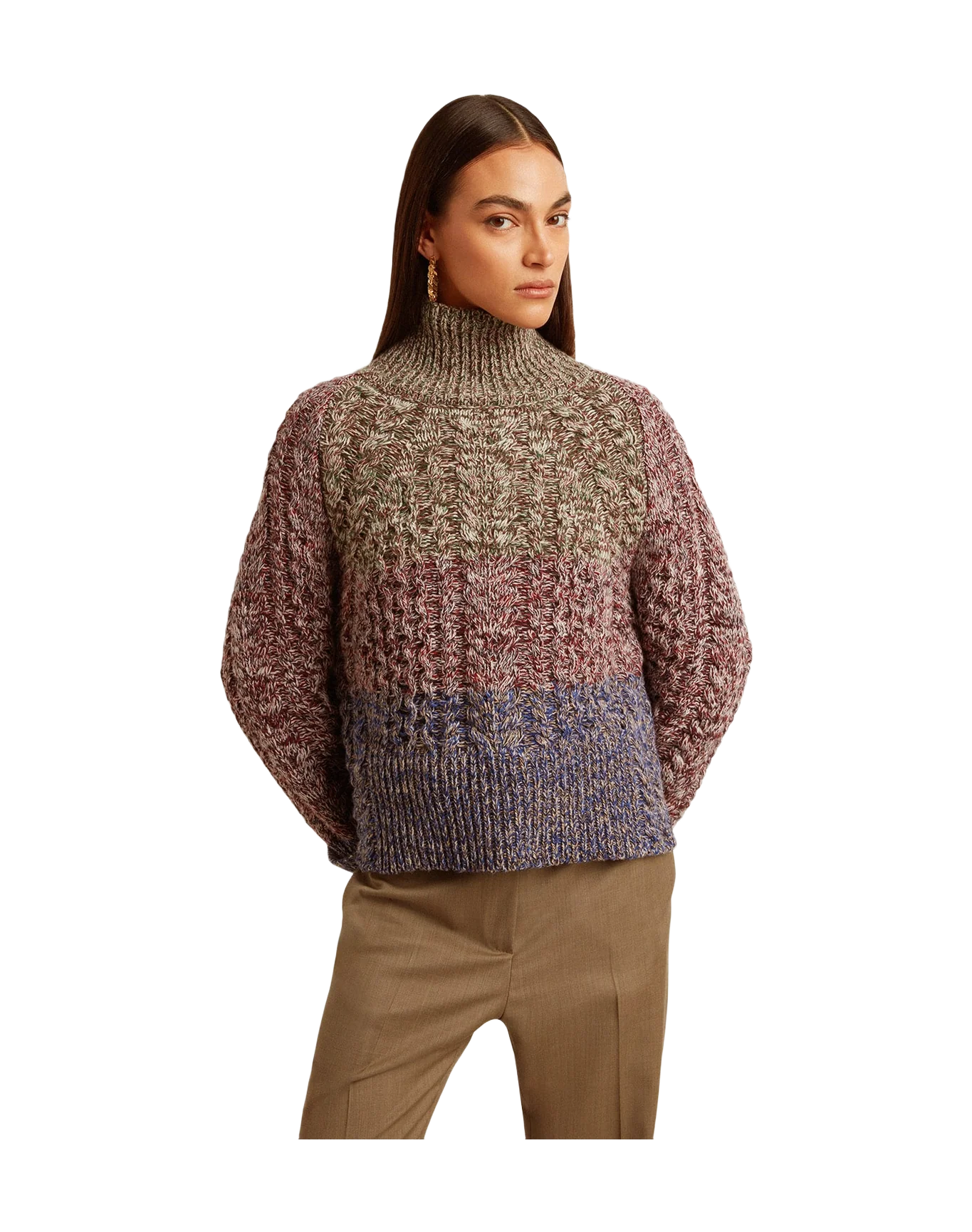 Women | Multicolored High Neck Sweater with Mouliné Yarn | Multicolor x Green x Blue - Image 7