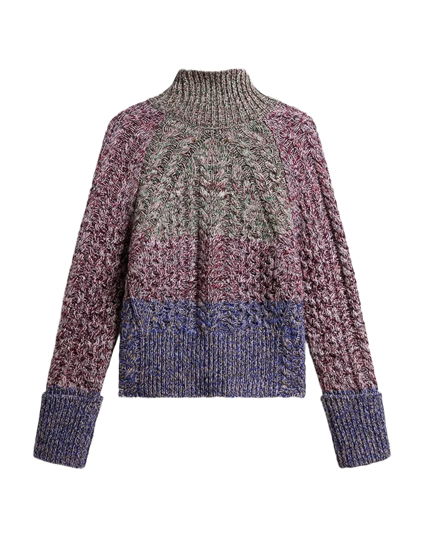 Women | Multicolored High Neck Sweater with Mouliné Yarn | Multicolor x Green x Blue - Image 8