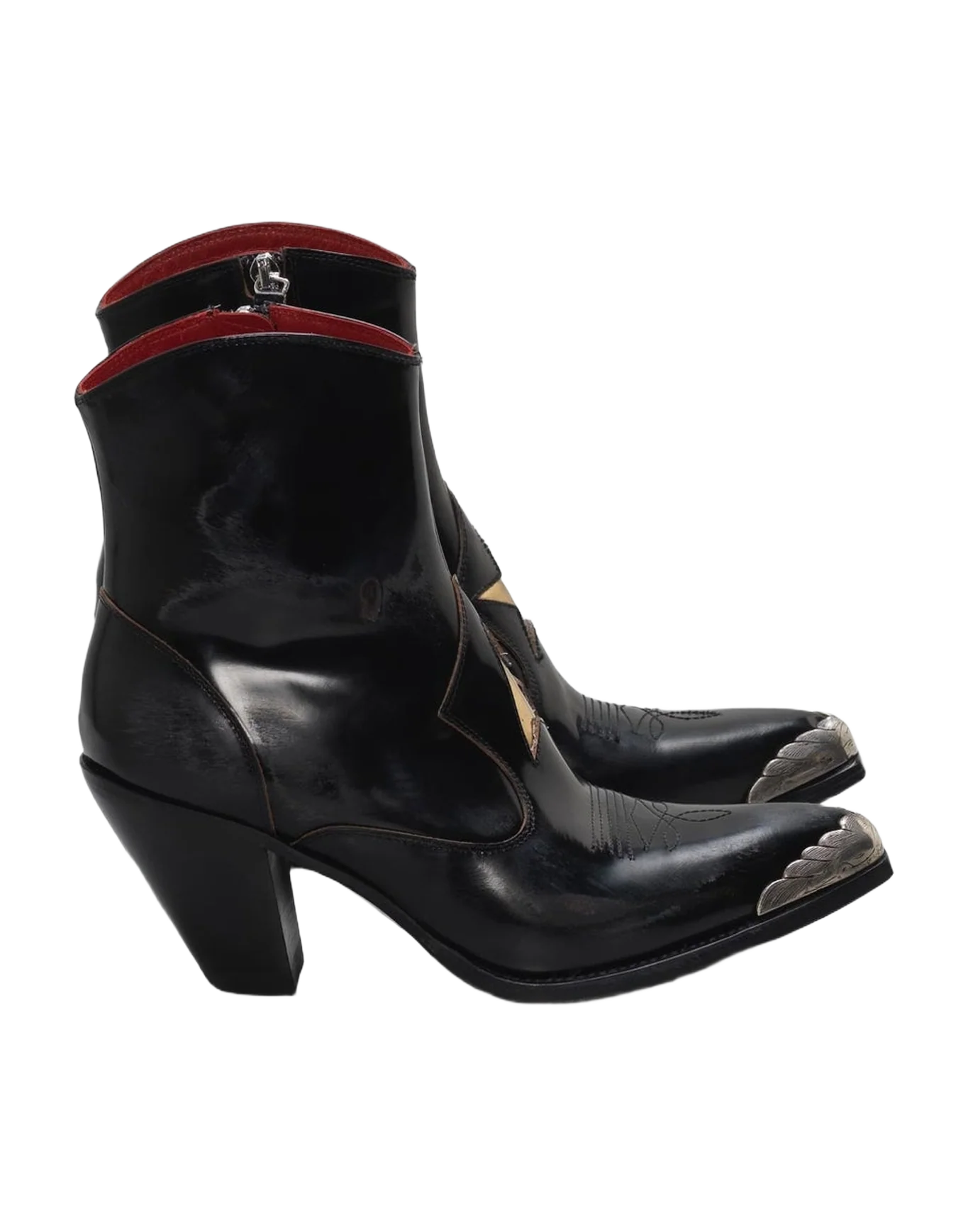 Women | Nora Ankle Boots Glossy Leather with A Gold Star & Metal Plate