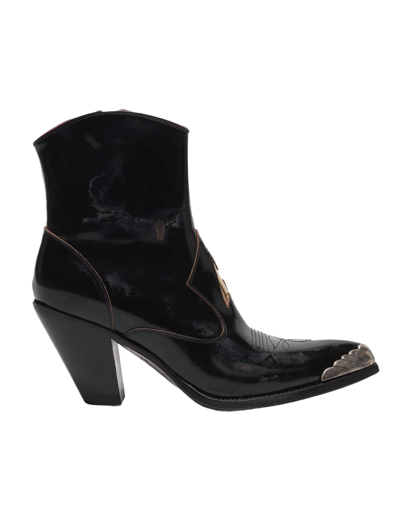 Women | Nora Ankle Boots Glossy Leather with A Gold Star & Metal Plate - Image 3