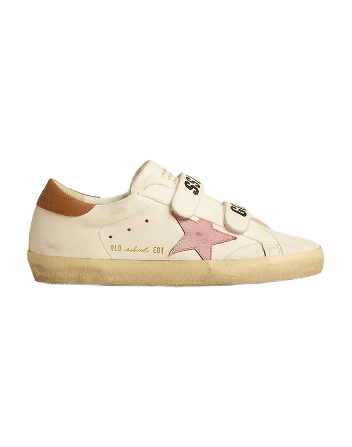Women | Old School Nappa Leather with Pink Leather Star & Beige Shearling Lining | White x Pink x Light Brown - Image 2