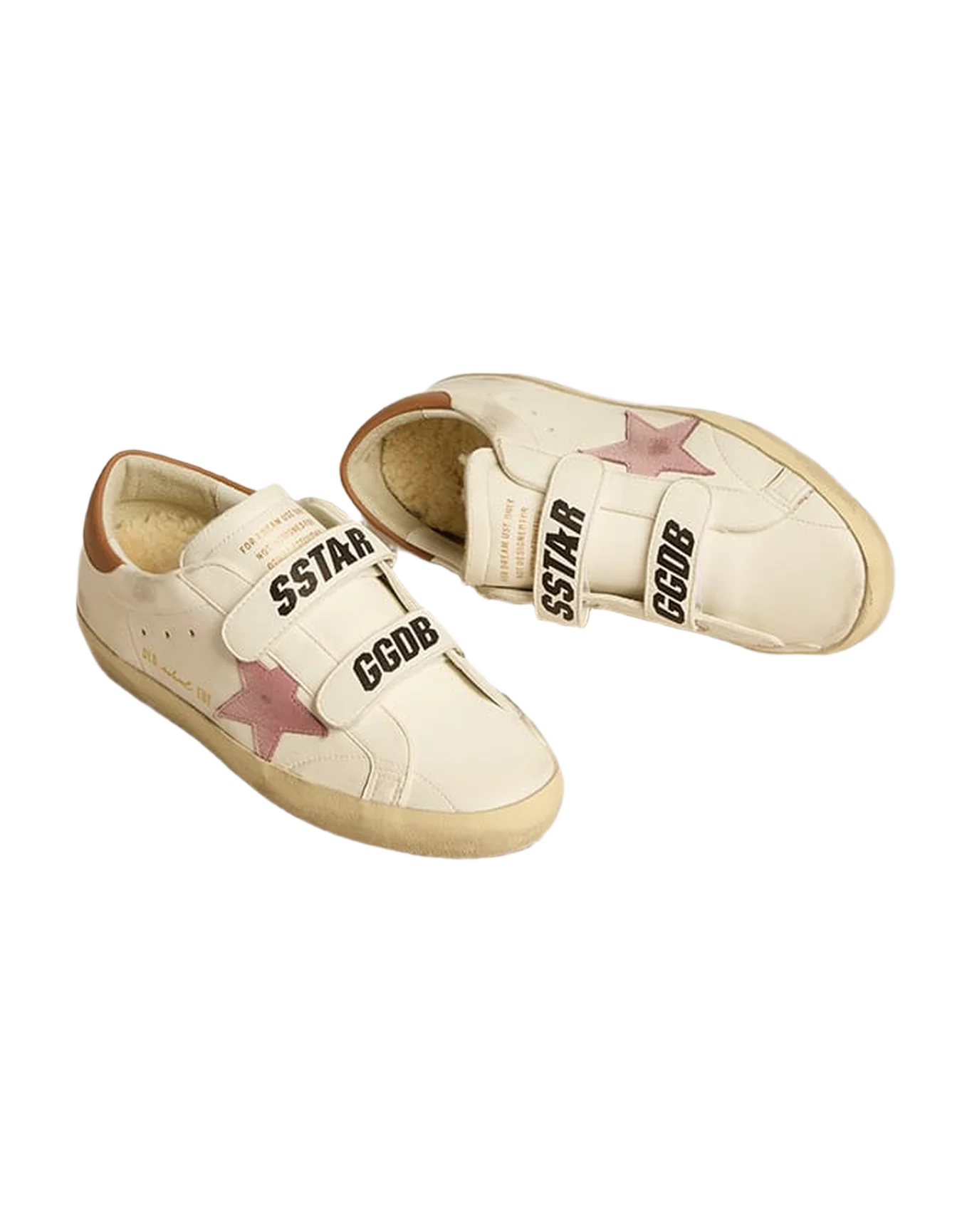 Women | Old School Nappa Leather with Pink Leather Star & Beige Shearling Lining | White x Pink x Light Brown - Image 3